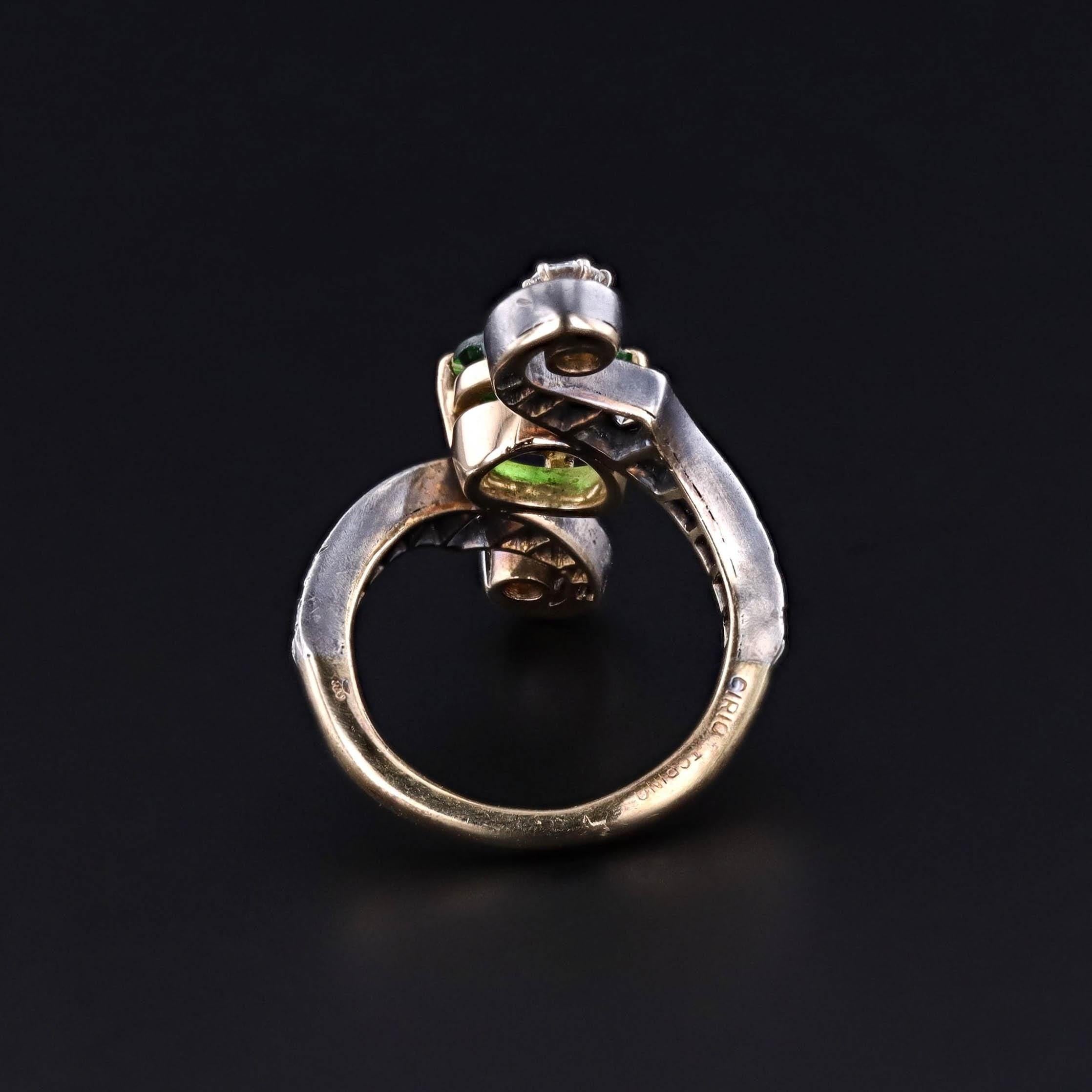 Brilliant Cut Vintage Chrome Tourmaline and Diamond Ring of 18k Gold by Enrico Cirio For Sale