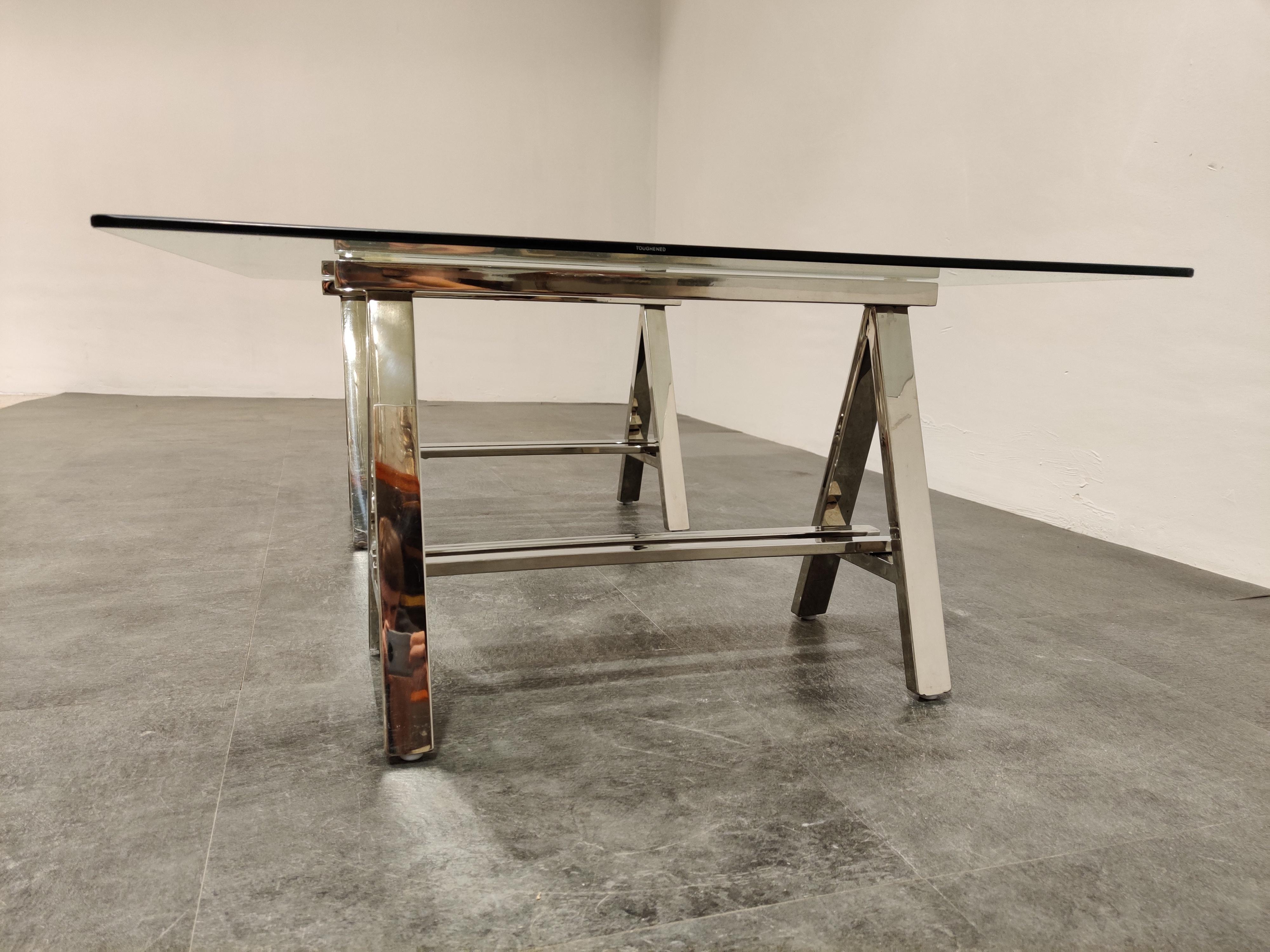 Late 20th Century Vintage Chrome Trestle Coffee Table from Roche Bobois, 1980s