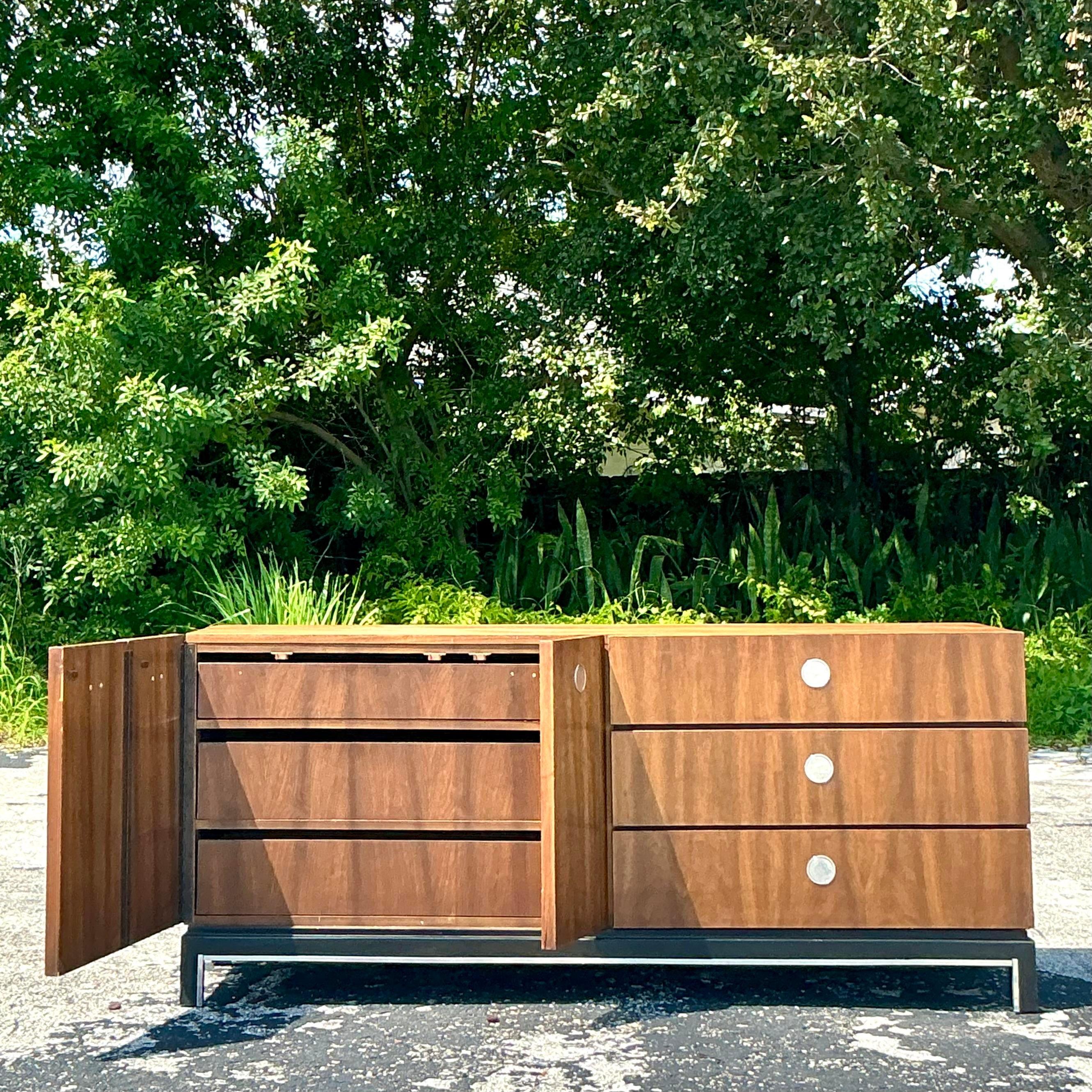 Mid-Century Modern Vintage Chrome Trimmed Dresser For Sale