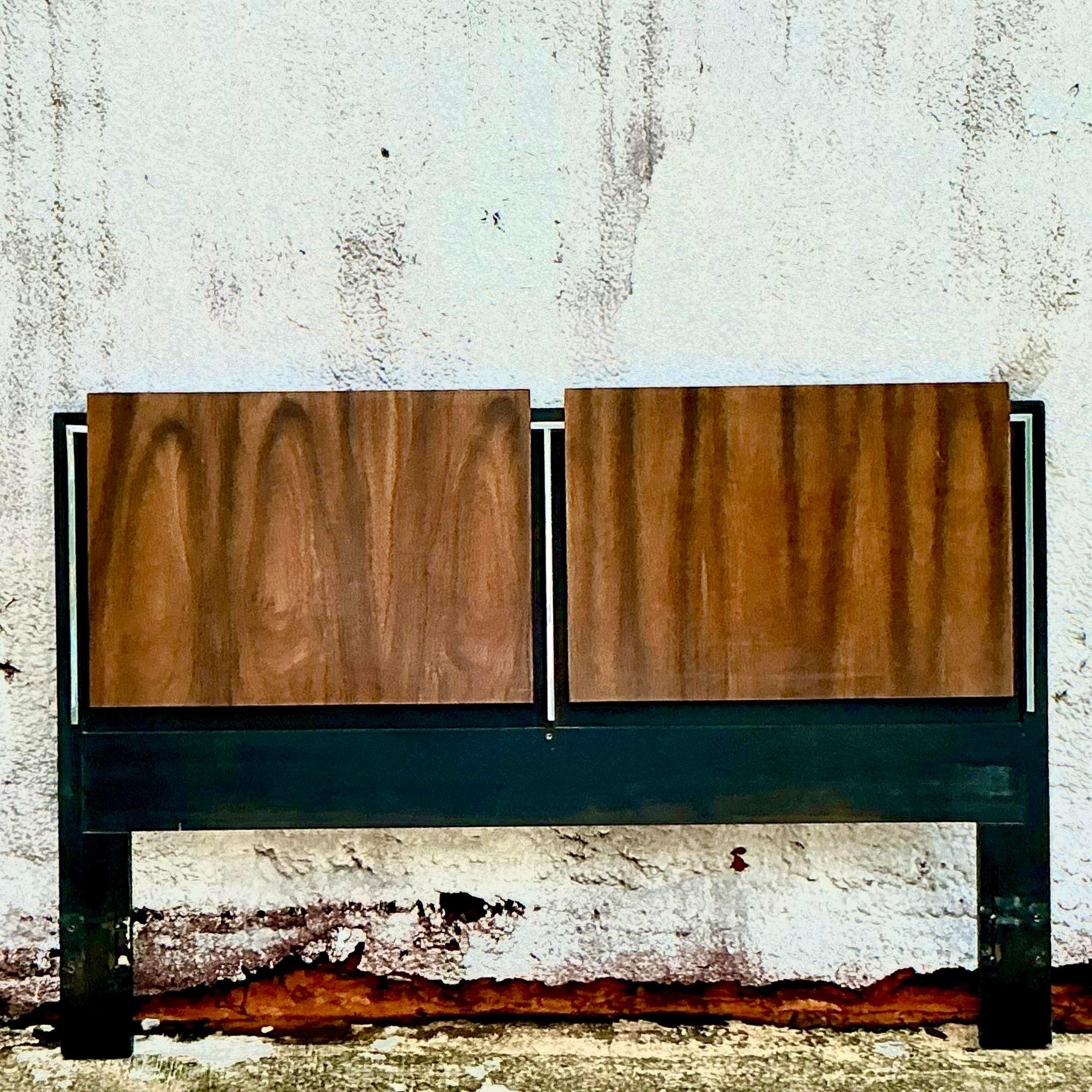 American Vintage Chrome Trimmed Queen Headboard