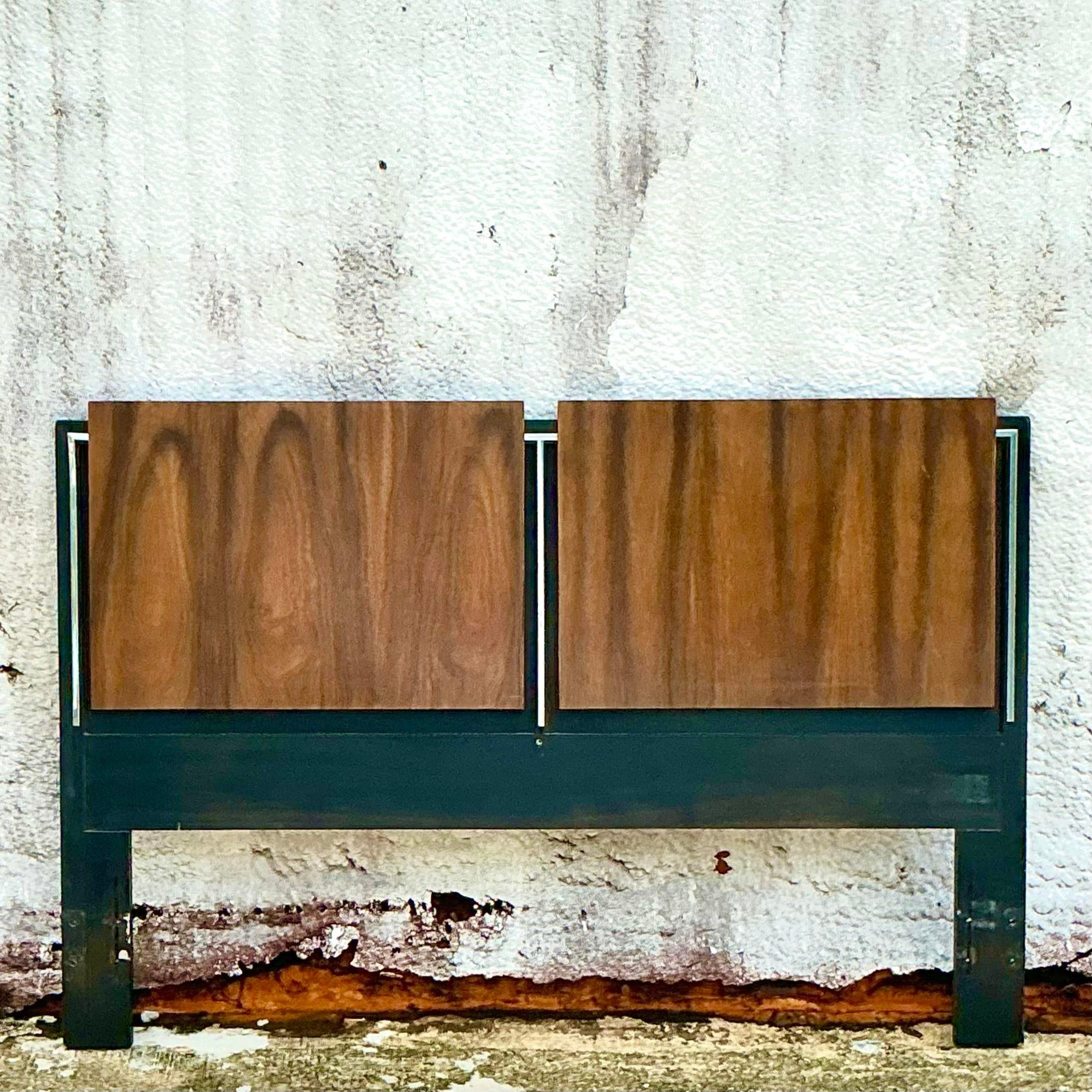 Vintage Chrome Trimmed Queen Headboard In Good Condition In west palm beach, FL