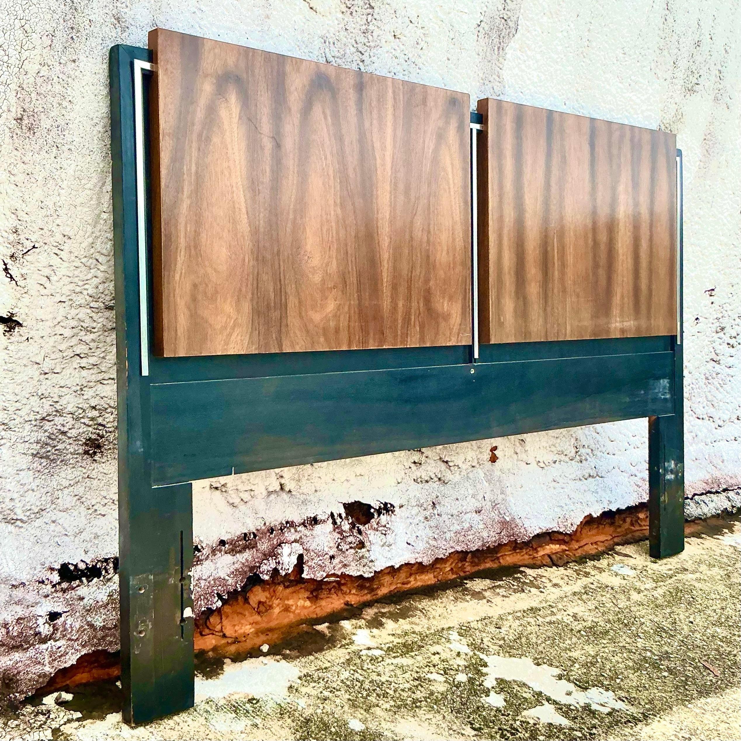 20th Century Vintage Chrome Trimmed Queen Headboard