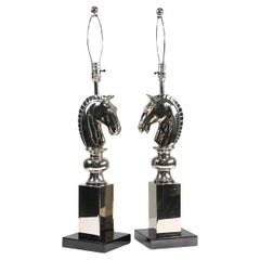 Vintage Chrome Trojan Horse Head Lamps / Equestrian Lamps - a Pair