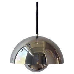 Vintage Chrome Verner Panton Enamel Flowerpot Pendant Lamp by Louis Poulsen