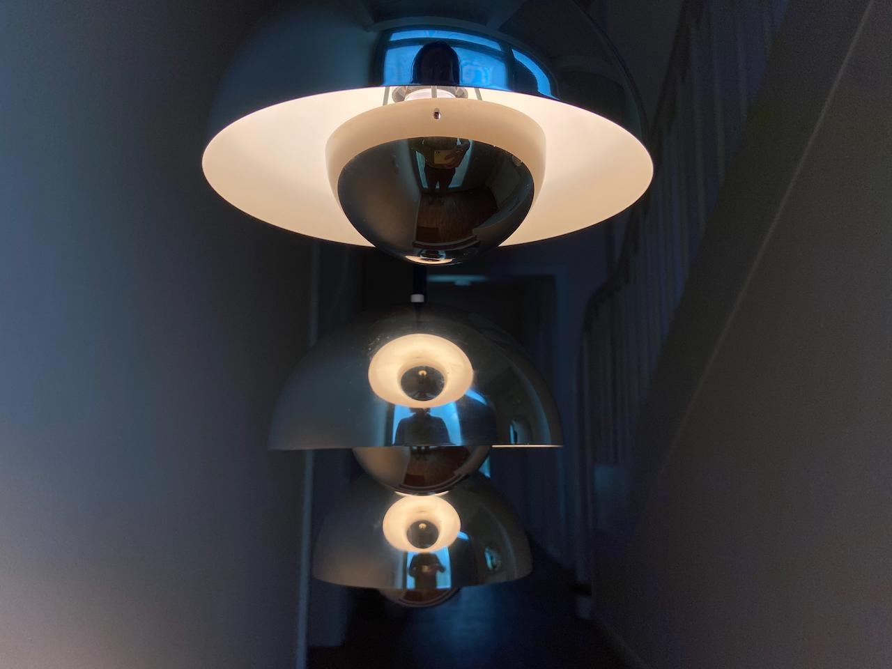 Verner Panton-Blumentopf-Pendelleuchte aus Chrom von Louis Poulsen, Vintage im Angebot 5