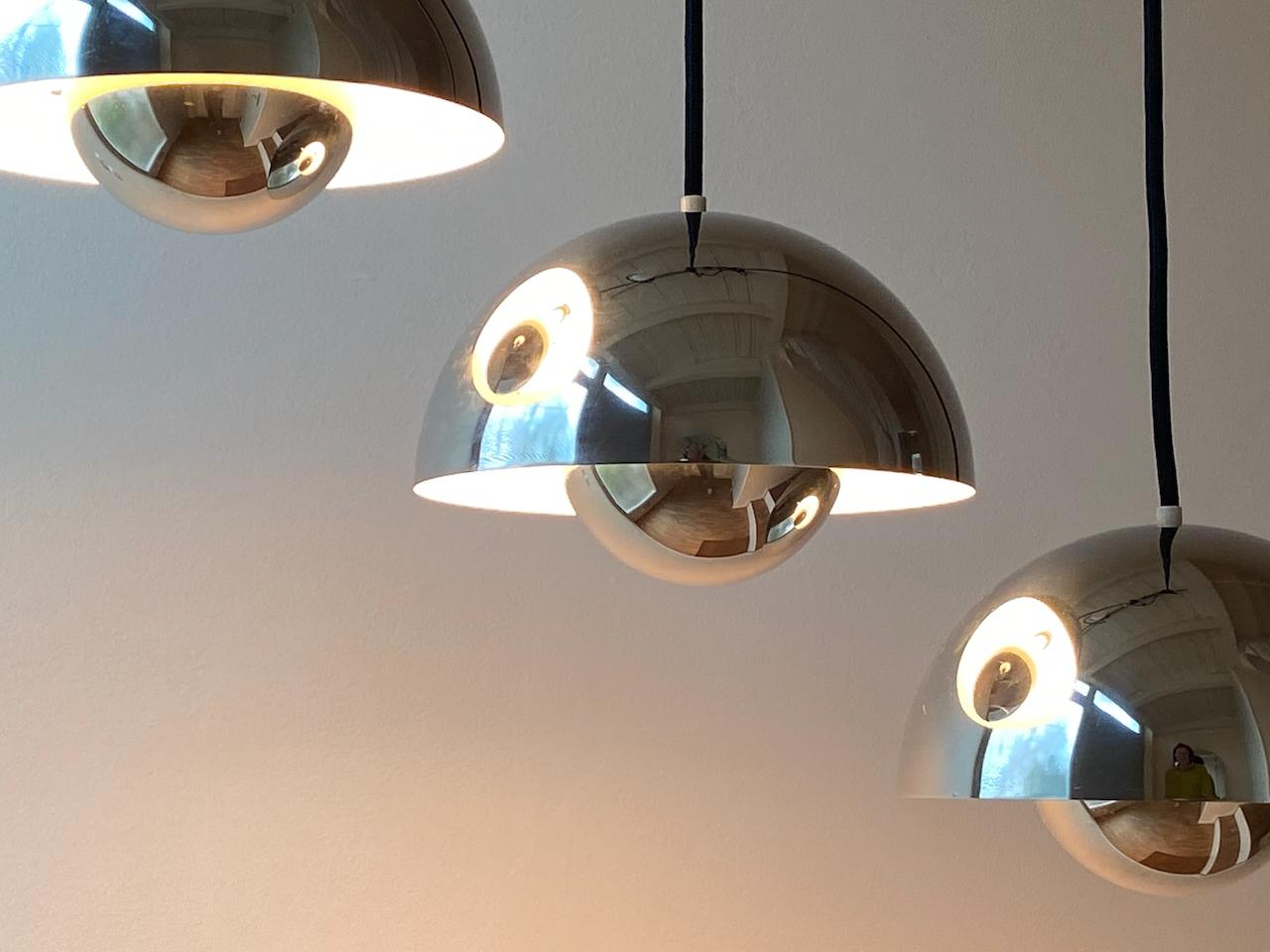 Verner Panton-Blumentopf-Pendelleuchte aus Chrom von Louis Poulsen, Vintage im Angebot 8