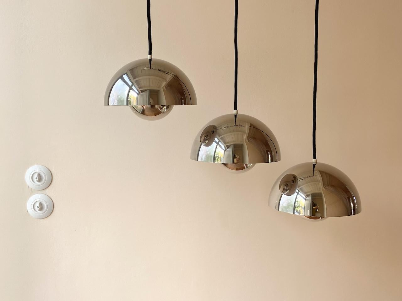 Verner Panton-Blumentopf-Pendelleuchte aus Chrom von Louis Poulsen, Vintage im Angebot 9