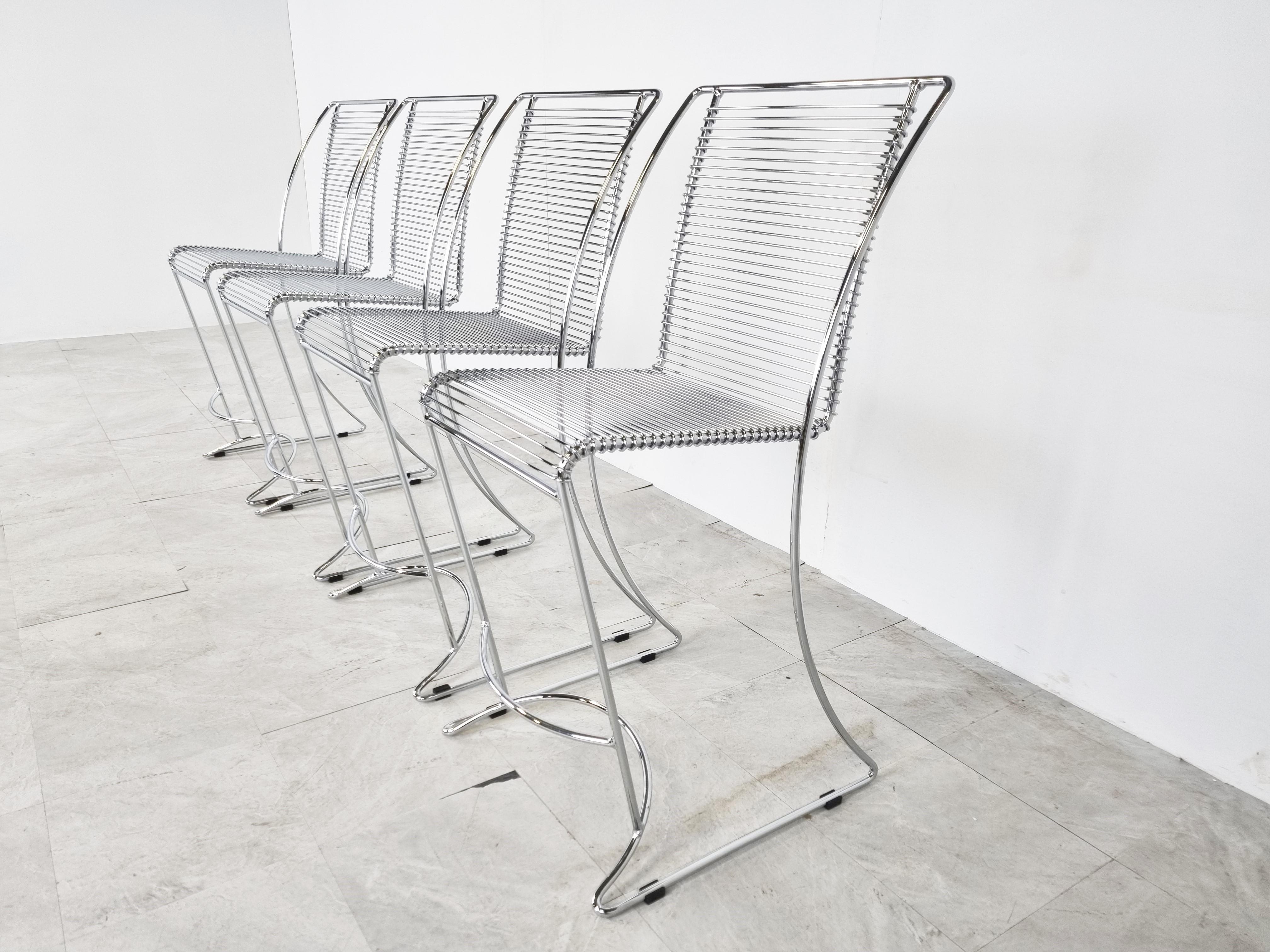 Vintage Chrome Wire Bar Stools, 1980s, Set of 4 In Excellent Condition In HEVERLEE, BE