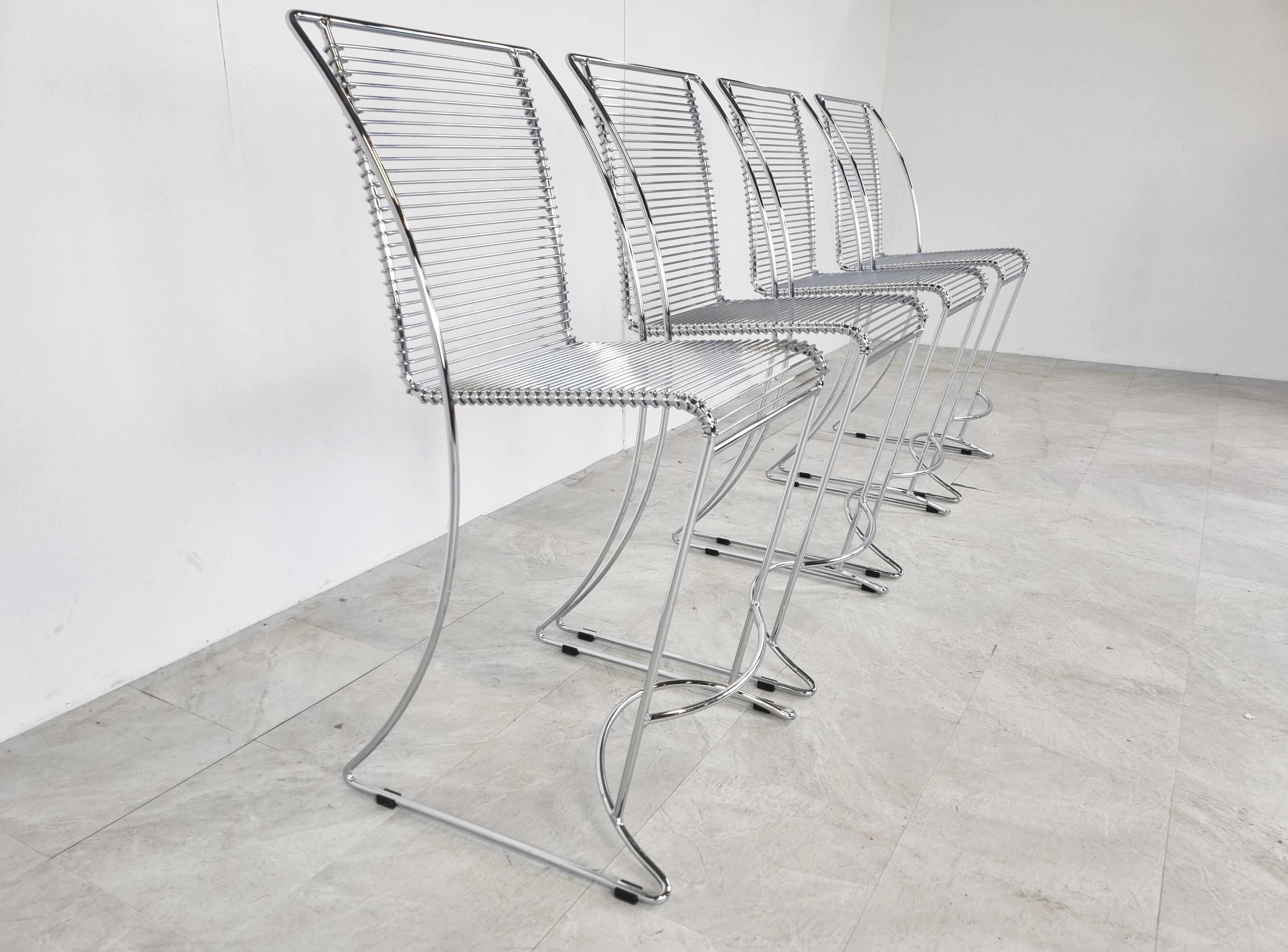 Late 20th Century Vintage Chrome Wire Bar Stools, 1980s, Set of 4