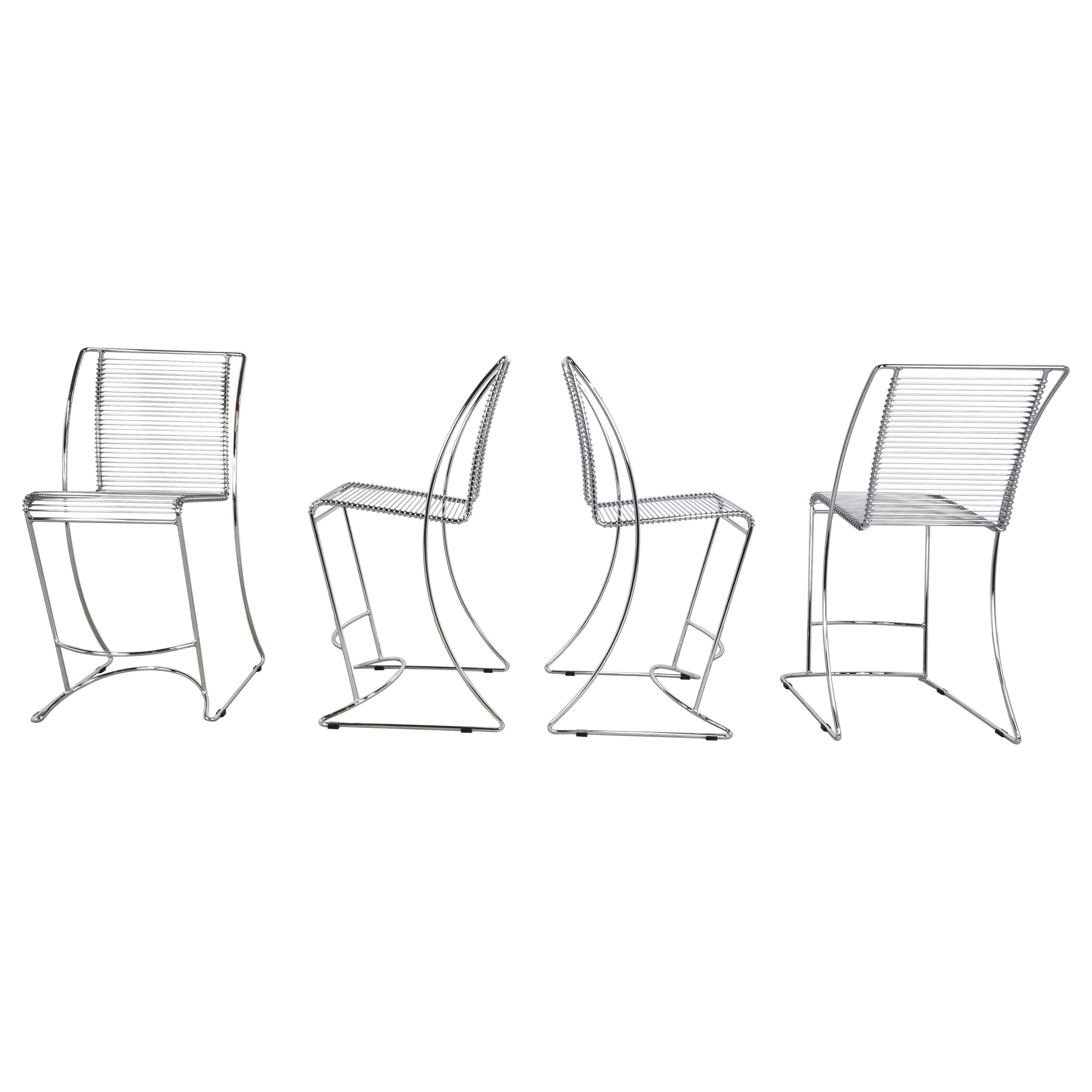 Vintage Chrome Wire Bar Stools, 1980s, Set of 4