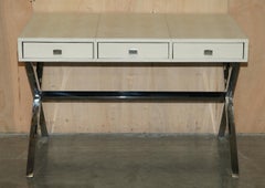 ViNTAGE CHROME X FRAME CROCODILE ALLIGATOR LEATHER PATINA WRITING TABLE DESK