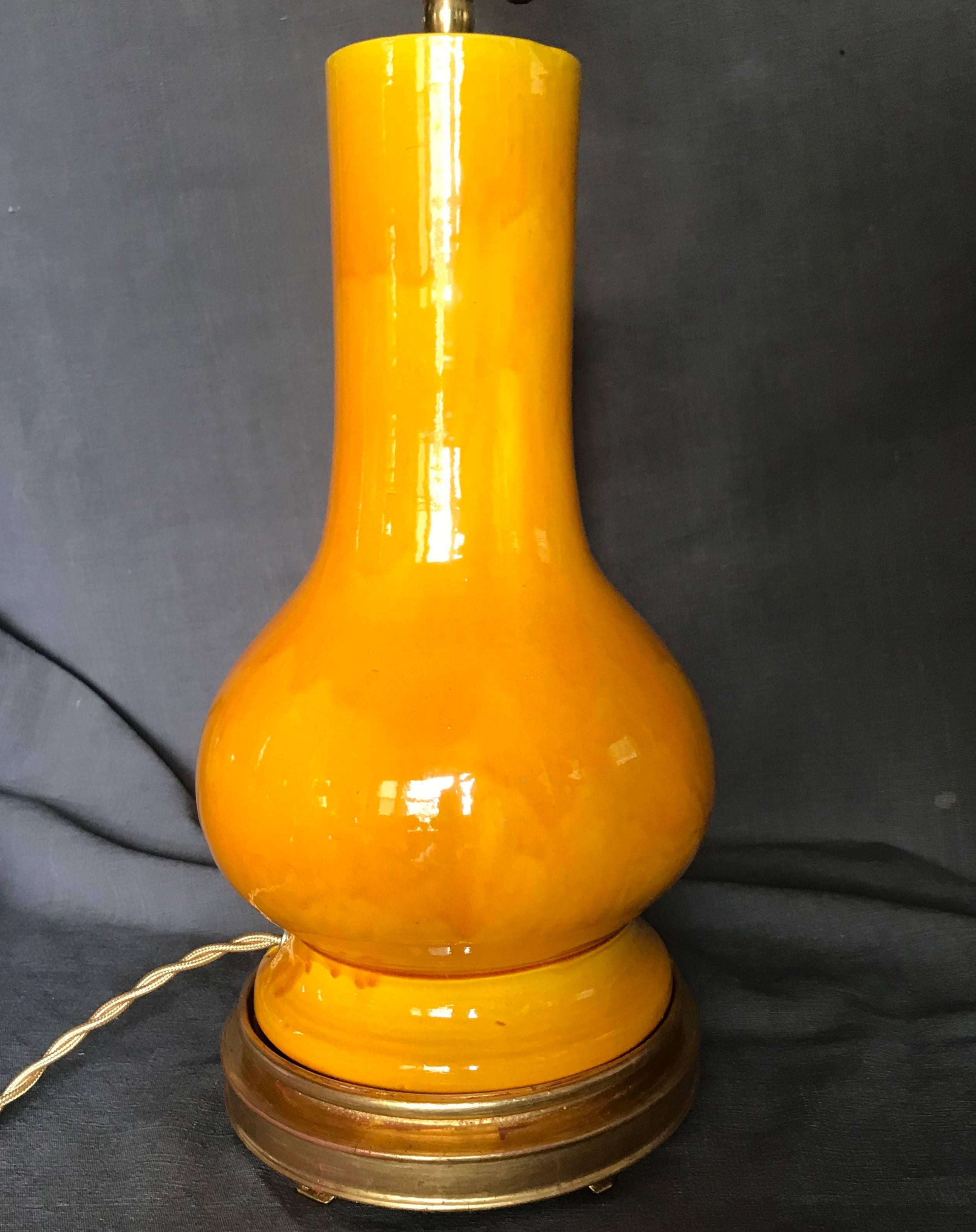 Vintage Chrome Yellow Japanese Lamp on Water Gilt Base 1