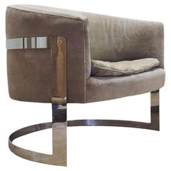 Vintage Chromed Barrel Back U-Form Lounge Club Chair