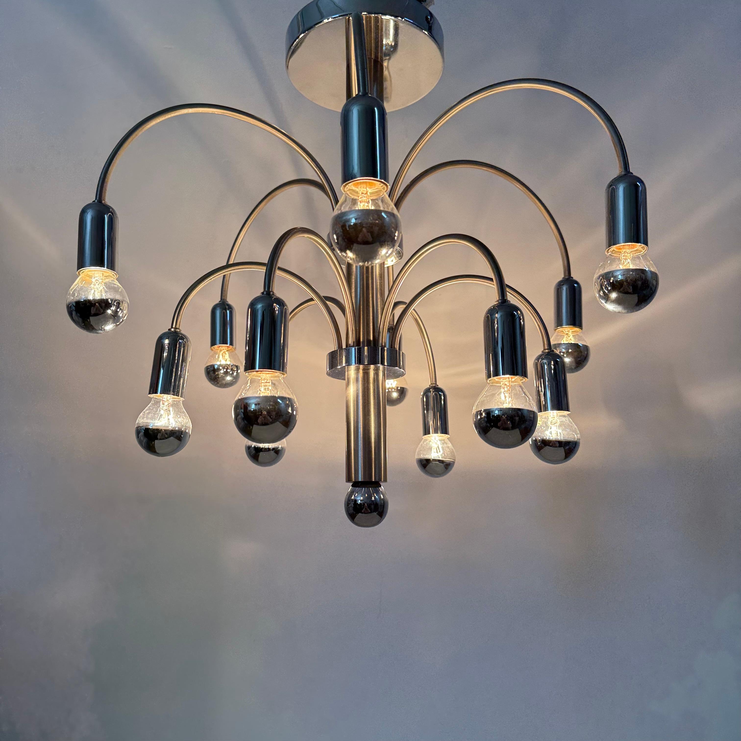 Vintage Chromed Brass Ceiling Lamp from Sciolari, 1970s For Sale 4