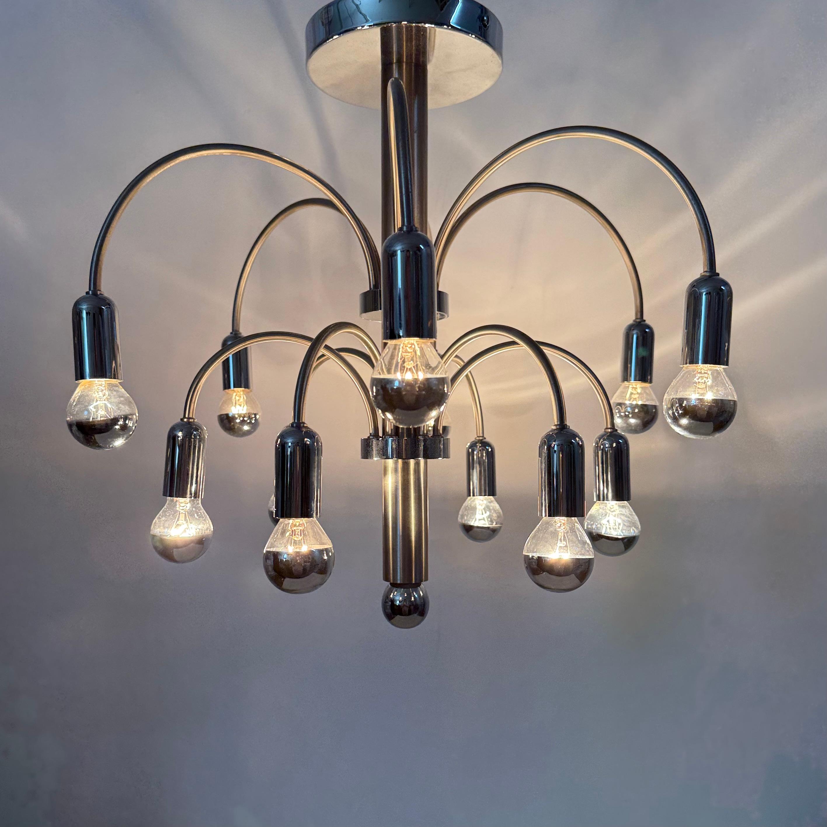 Vintage Chromed Brass Ceiling Lamp from Sciolari, 1970s For Sale 5
