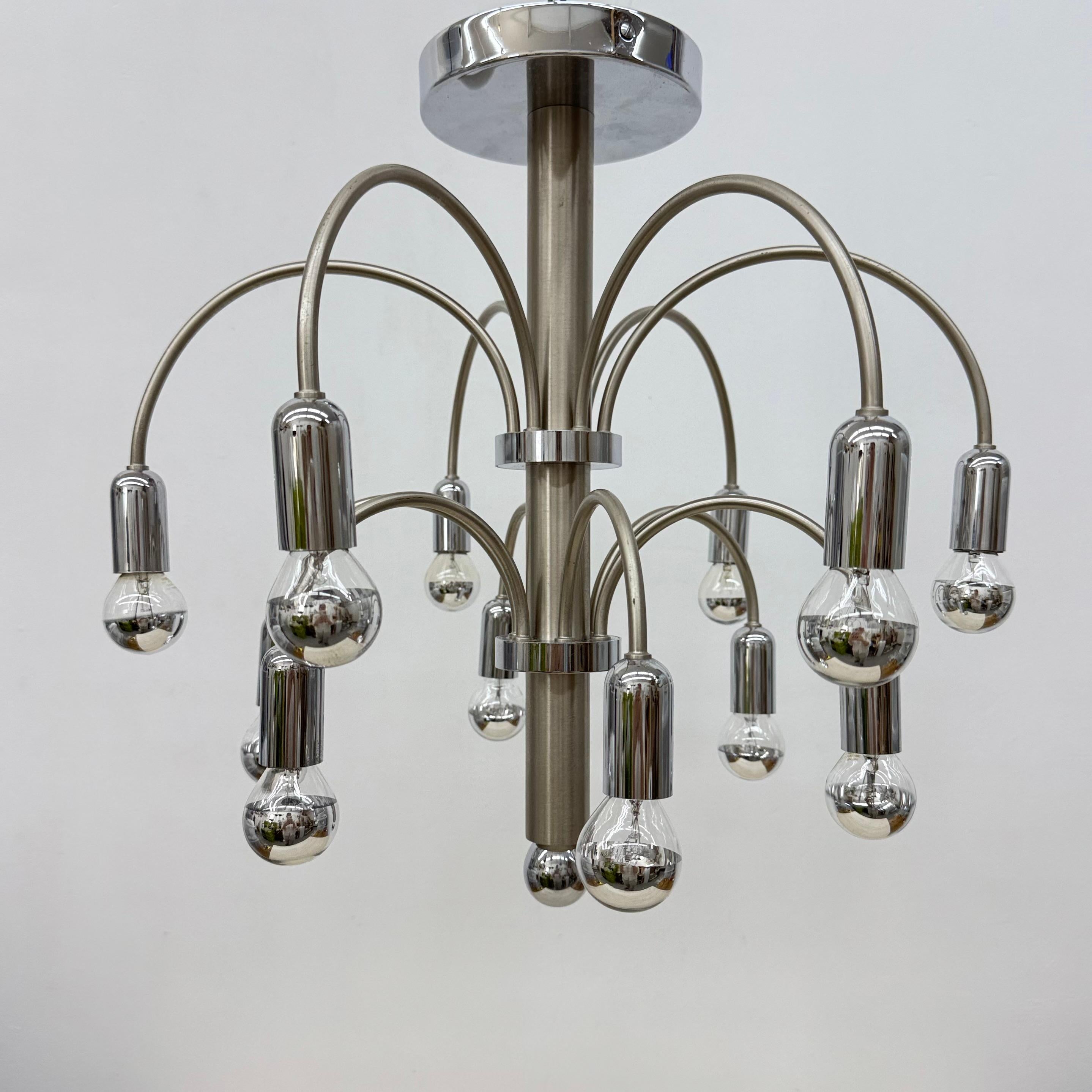 Vintage Chromed Brass Ceiling Lamp from Sciolari, 1970s For Sale 9