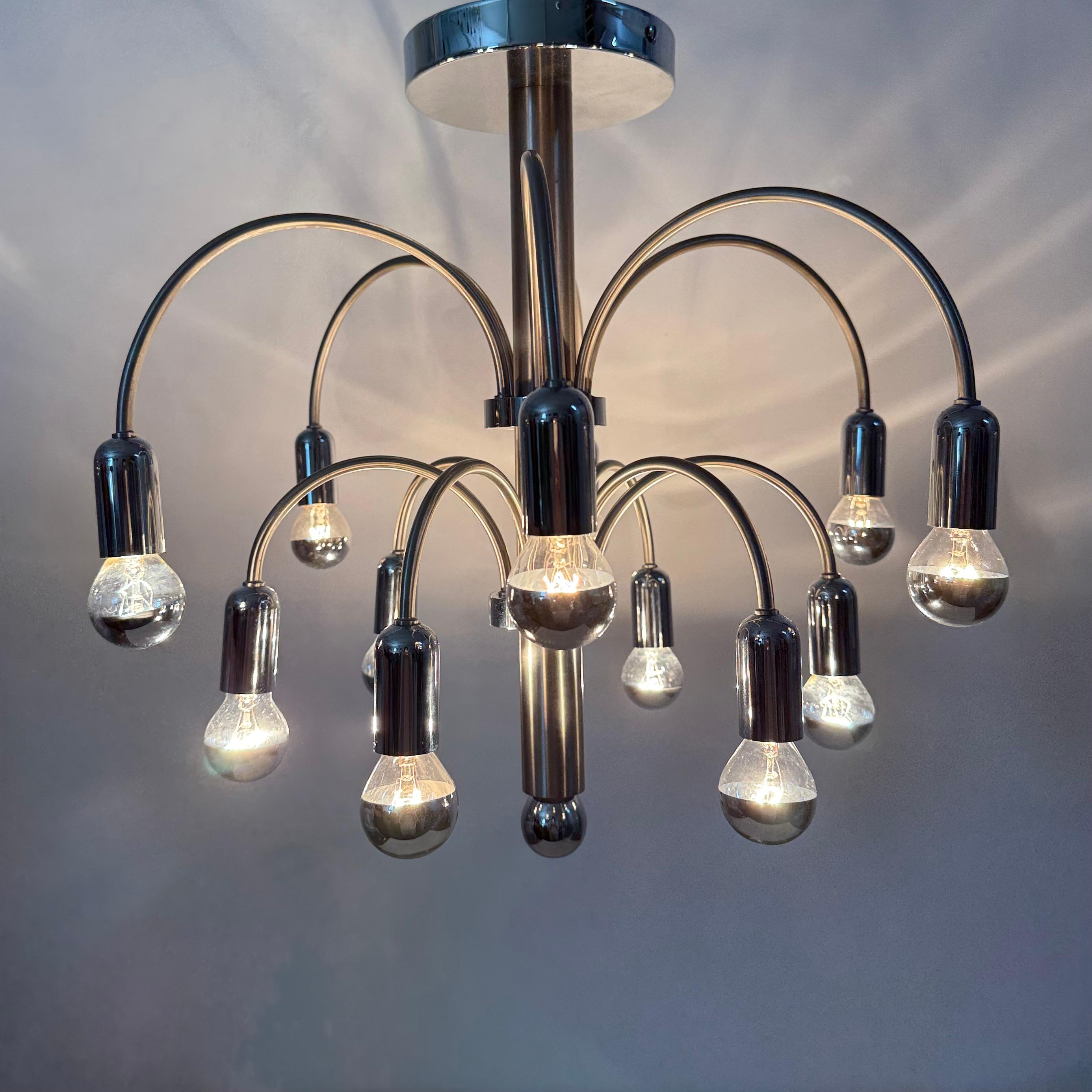 Vintage Chromed Brass Ceiling Lamp from Sciolari, 1970s

