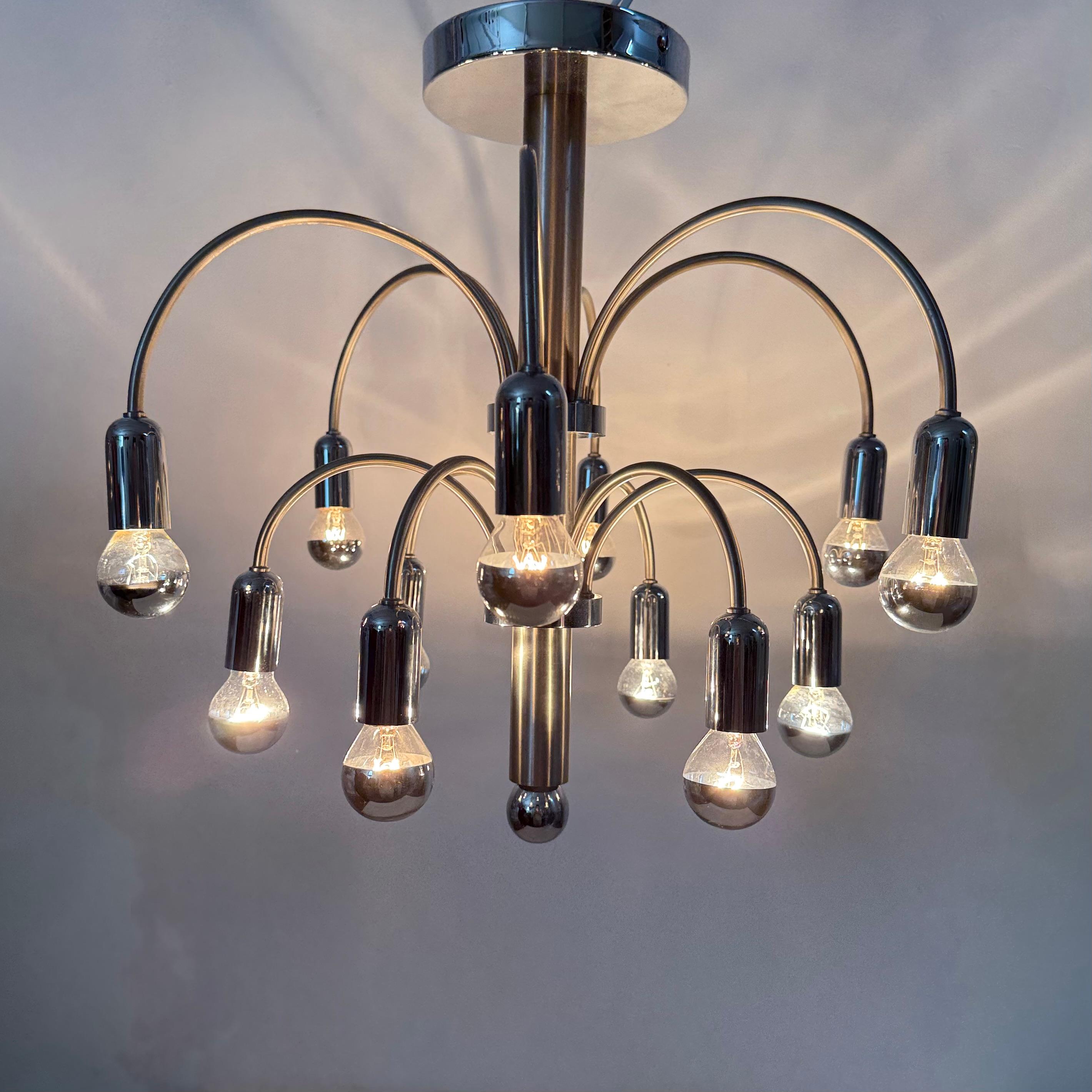 Italian Vintage Chromed Brass Ceiling Lamp from Sciolari, 1970s For Sale