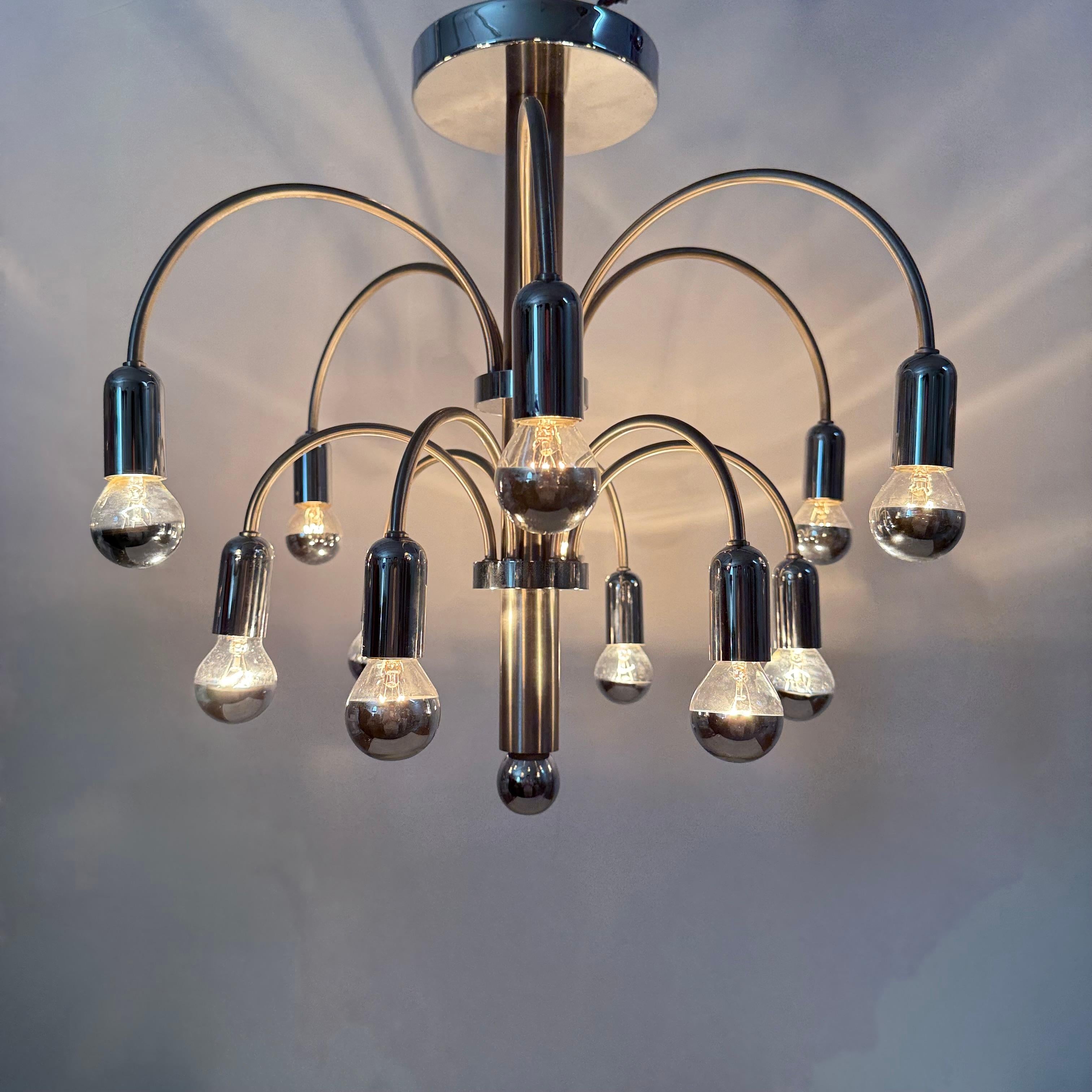 Vintage Chromed Brass Ceiling Lamp from Sciolari, 1970s In Good Condition For Sale In Delft, NL