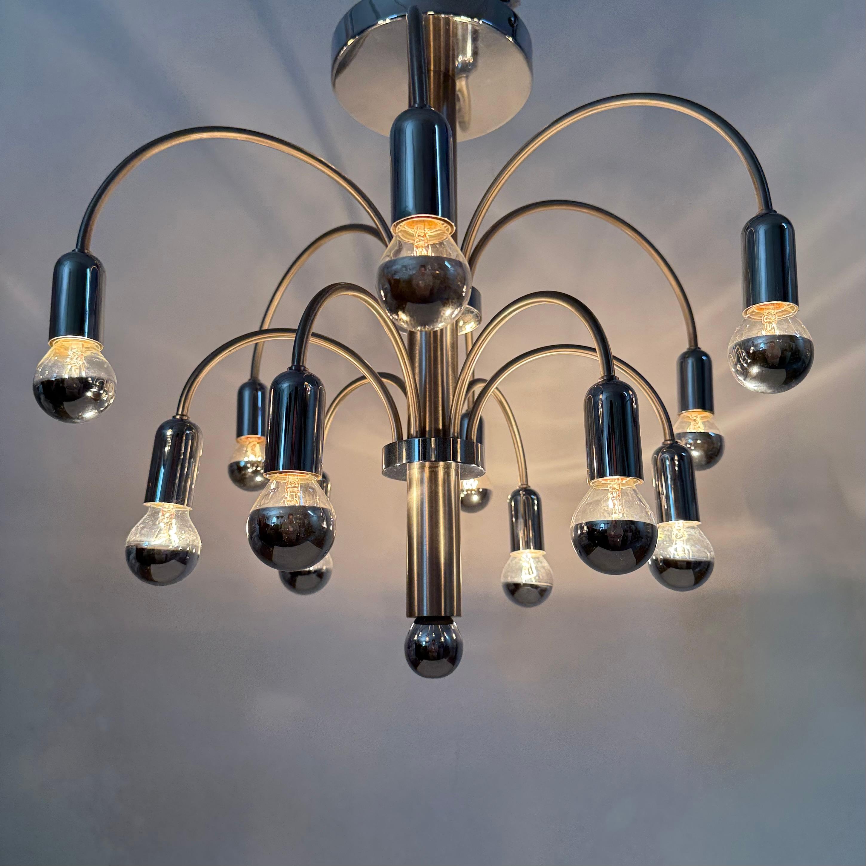Metal Vintage Chromed Brass Ceiling Lamp from Sciolari, 1970s For Sale