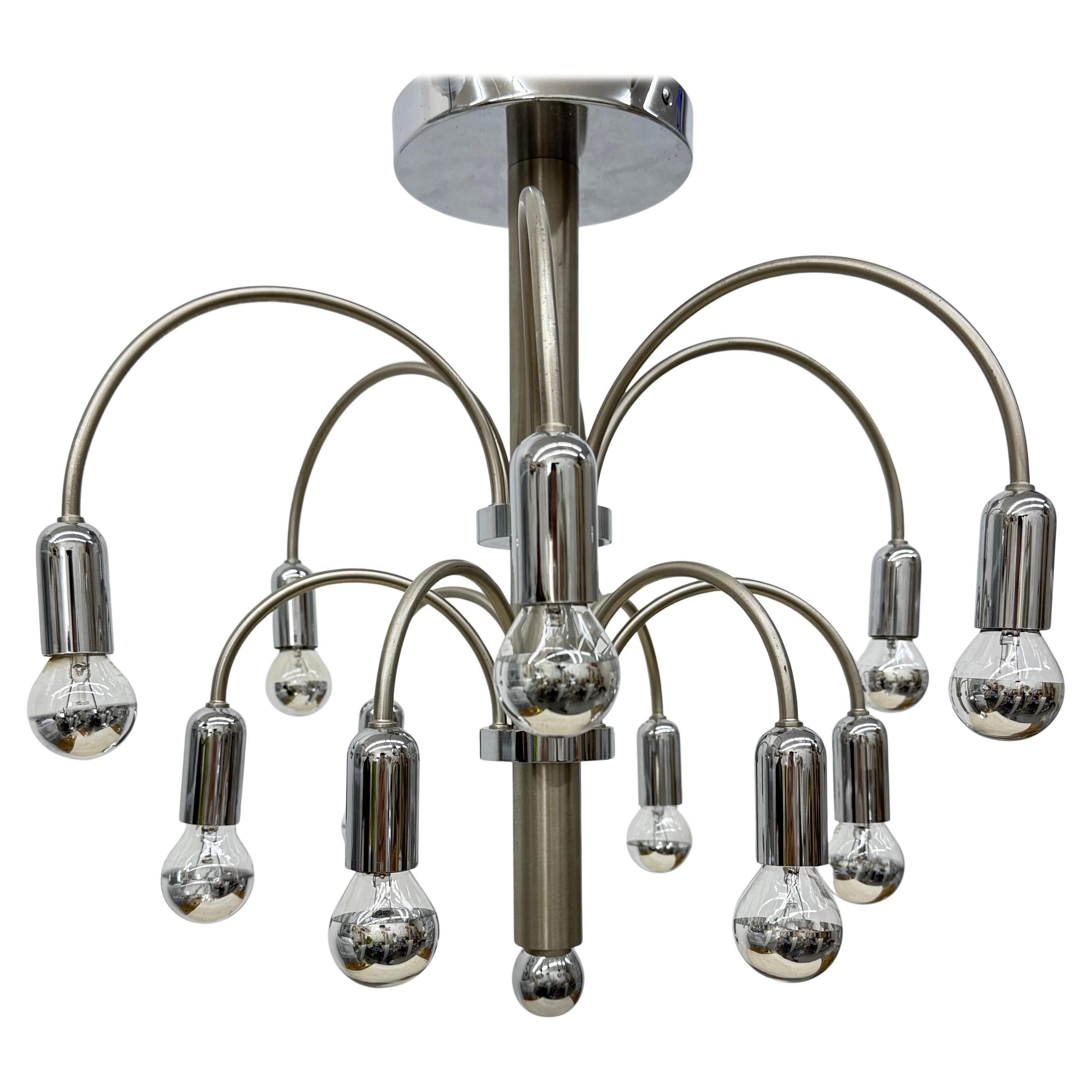 Vintage Chromed Brass Ceiling Lamp from Sciolari, 1970s For Sale