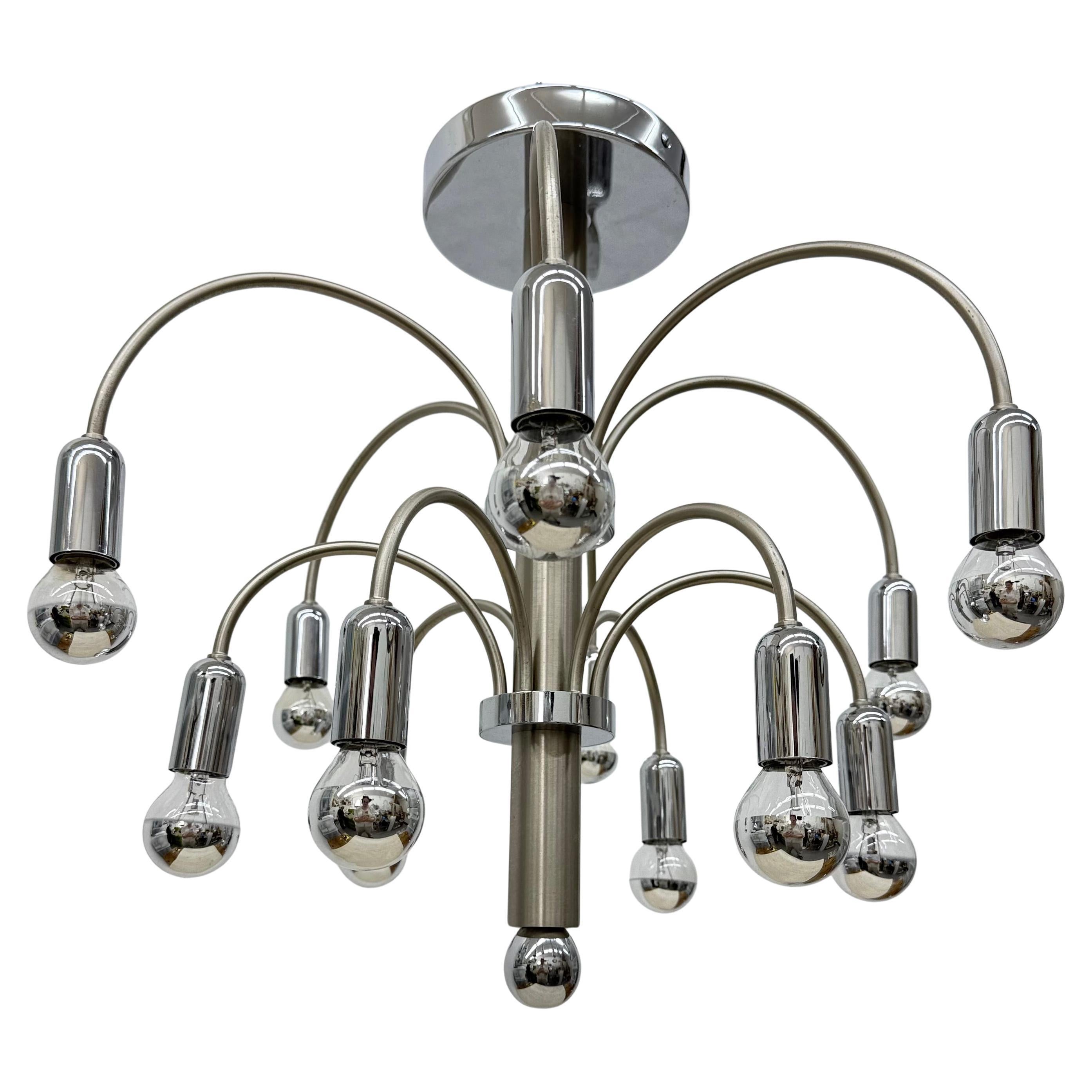 Vintage Chromed Brass Ceiling Lamp from Sciolari, 1970s For Sale