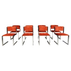Vintage chromed cantilever dining chairs, set of 8 - 1970s