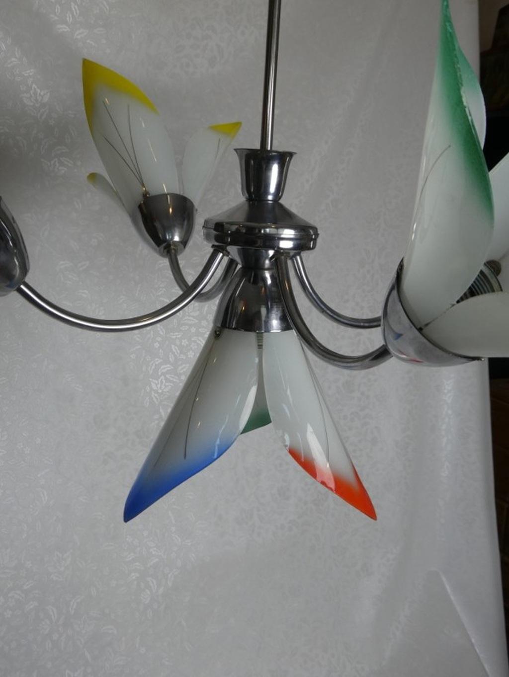 Modern Vintage Chromed Chandelier with Colorful Flowers For Sale