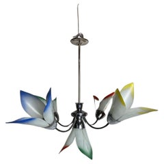 Vintage Chromed Chandelier with Colorful Flowers