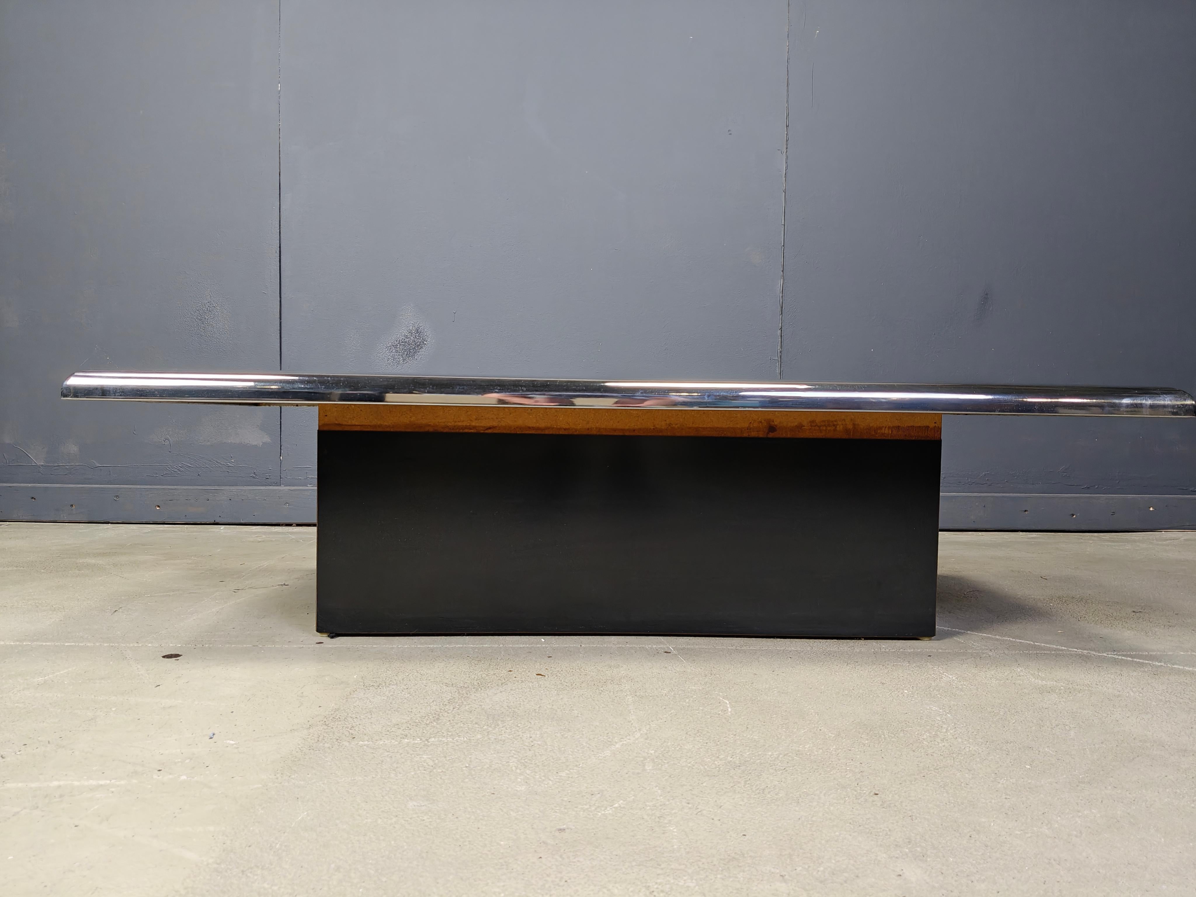 Glass Vintage chromed coffee table, 1970s For Sale