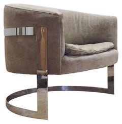 Vintage Chromed Solid Bar Steel U-Form Lounge Club Chair
