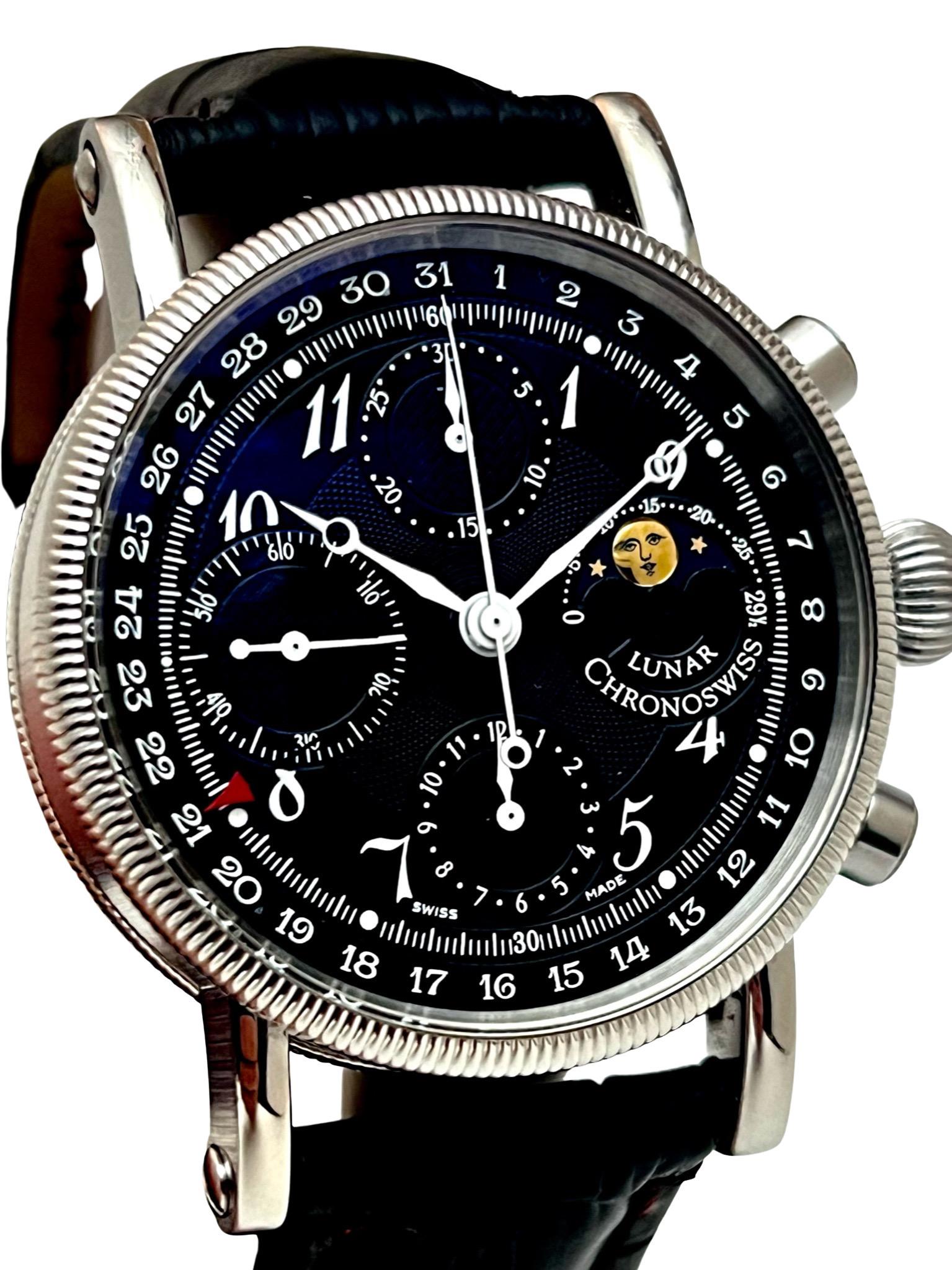 Vintage Chronoswiss Lunar Chronograph In Good Condition For Sale In London, GB