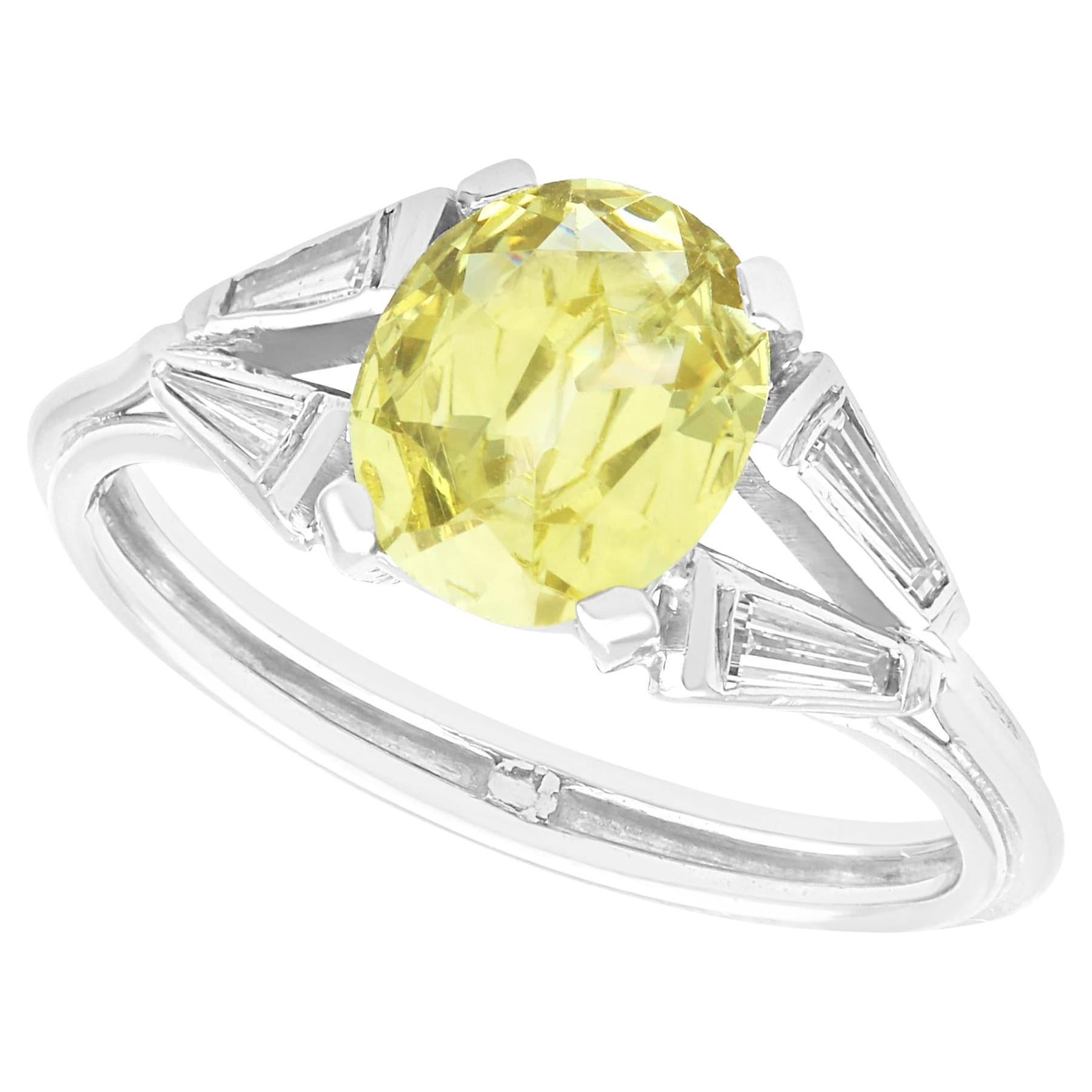 Vintage 2.16ct Chrysoberyl and Diamond 18k White Gold Dress Ring For Sale