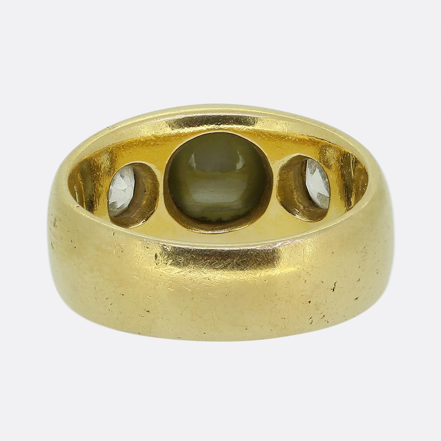 Vintage Chrysoberyl and Diamond Three-Stone Ring In Good Condition In London, GB