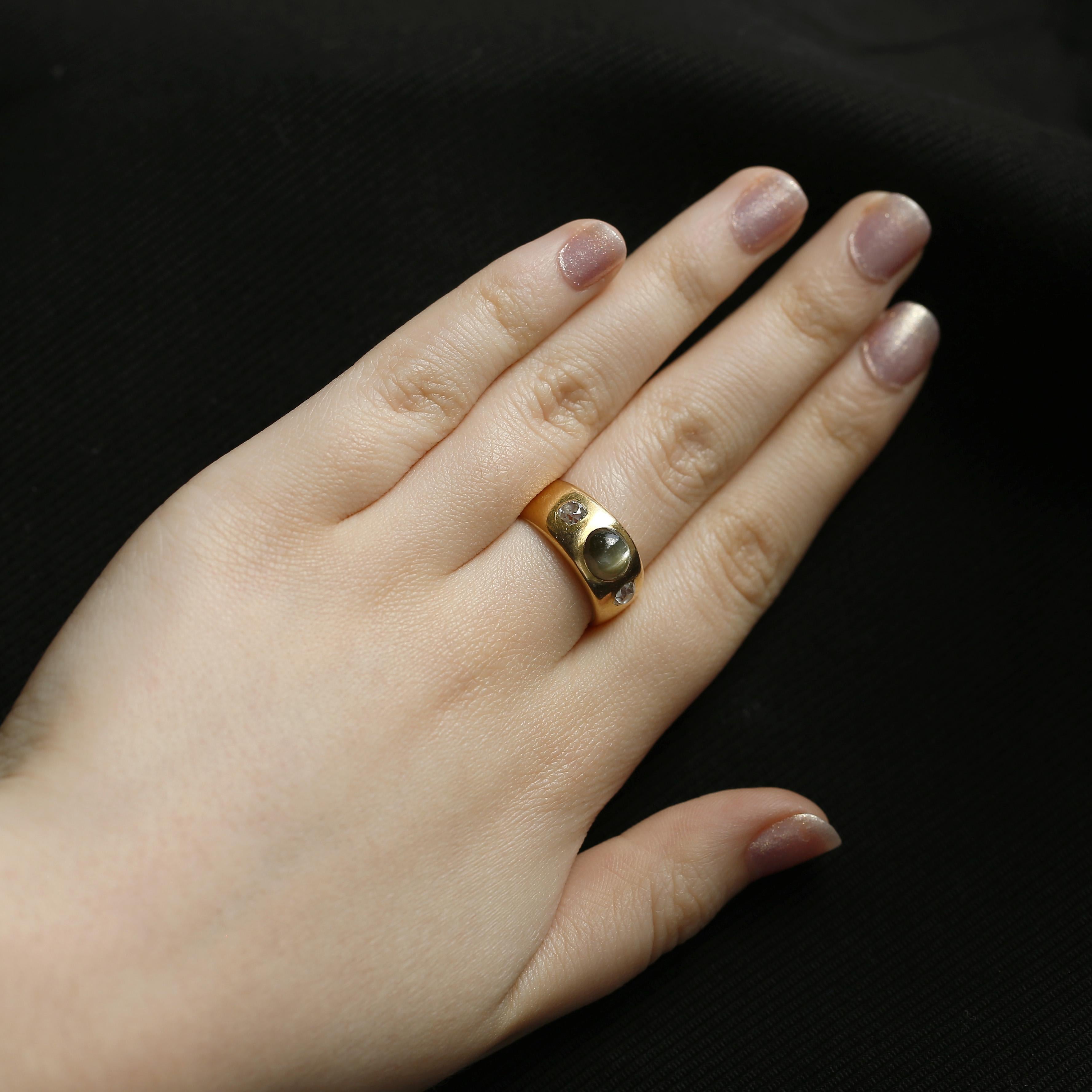 Women's or Men's Vintage Chrysoberyl and Diamond Three-Stone Ring