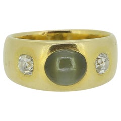 Vintage Chrysoberyl and Diamond Three-Stone Ring