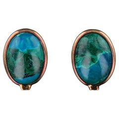 Orecchini con cabochon di crisocolla d'epoca in oro 14k
