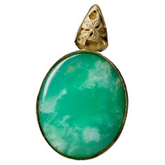 Vintage Chrysoprase 18K Gold Plated Silver necklace green gemstone wife gift