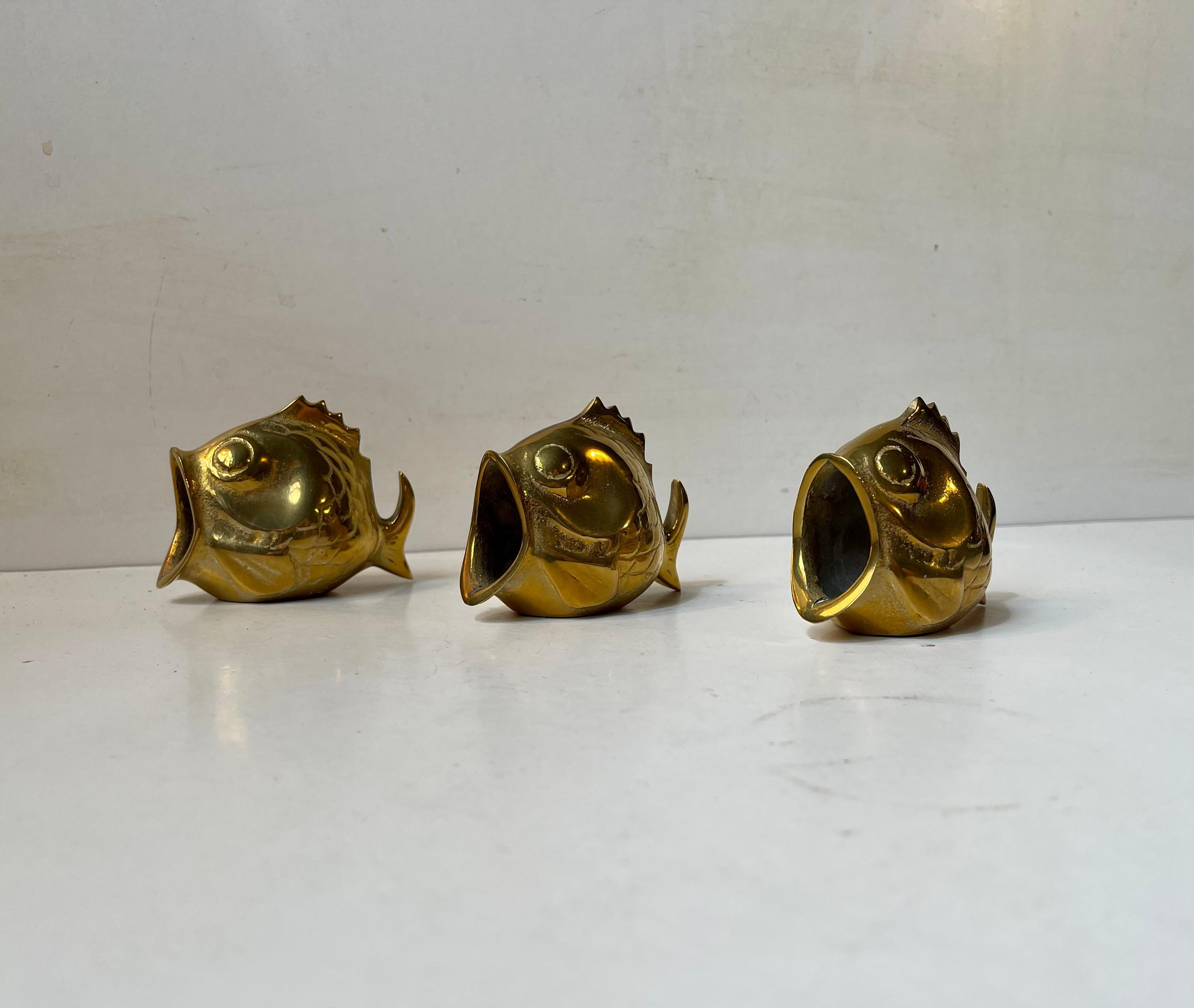 Set von 3 Chubby-Fischfiguren oder Aschenbechern aus Messing, Vintage im Zustand „Gut“ im Angebot in Esbjerg, DK