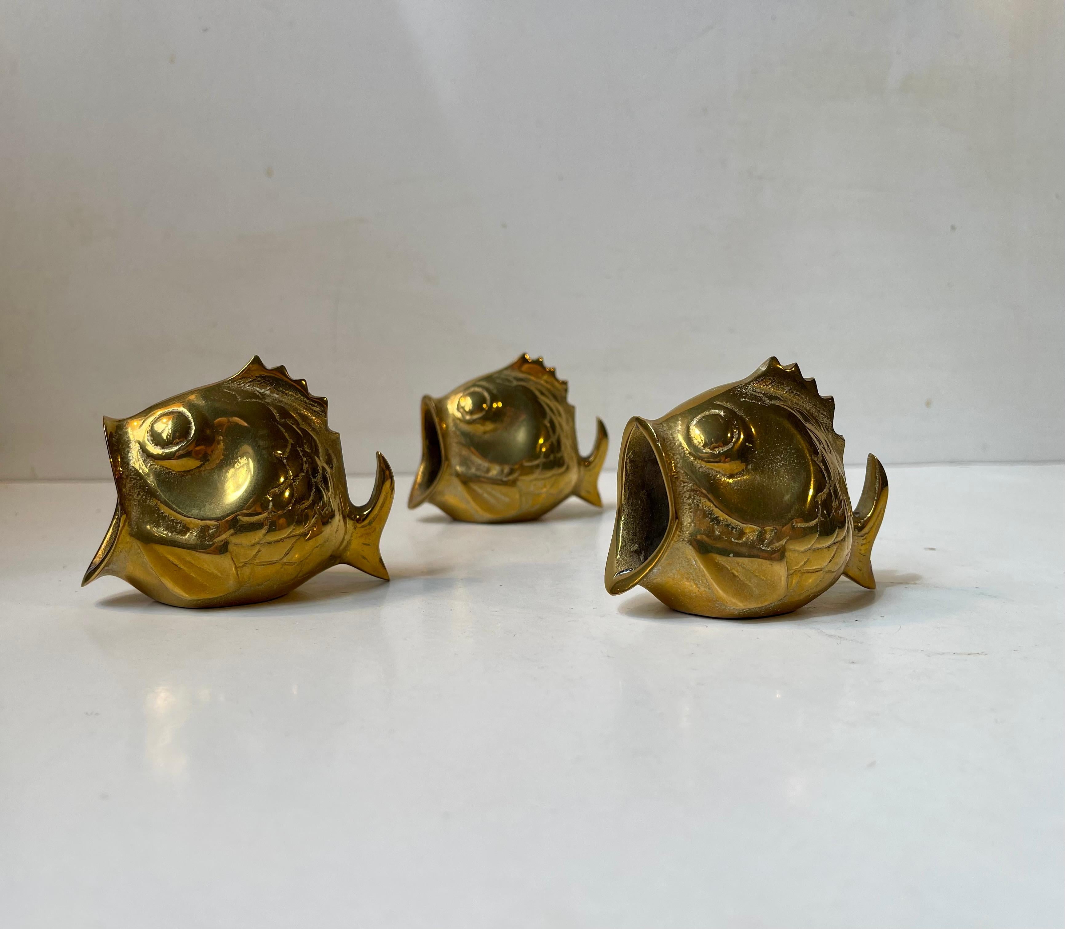 Set von 3 Chubby-Fischfiguren oder Aschenbechern aus Messing, Vintage (20. Jahrhundert) im Angebot