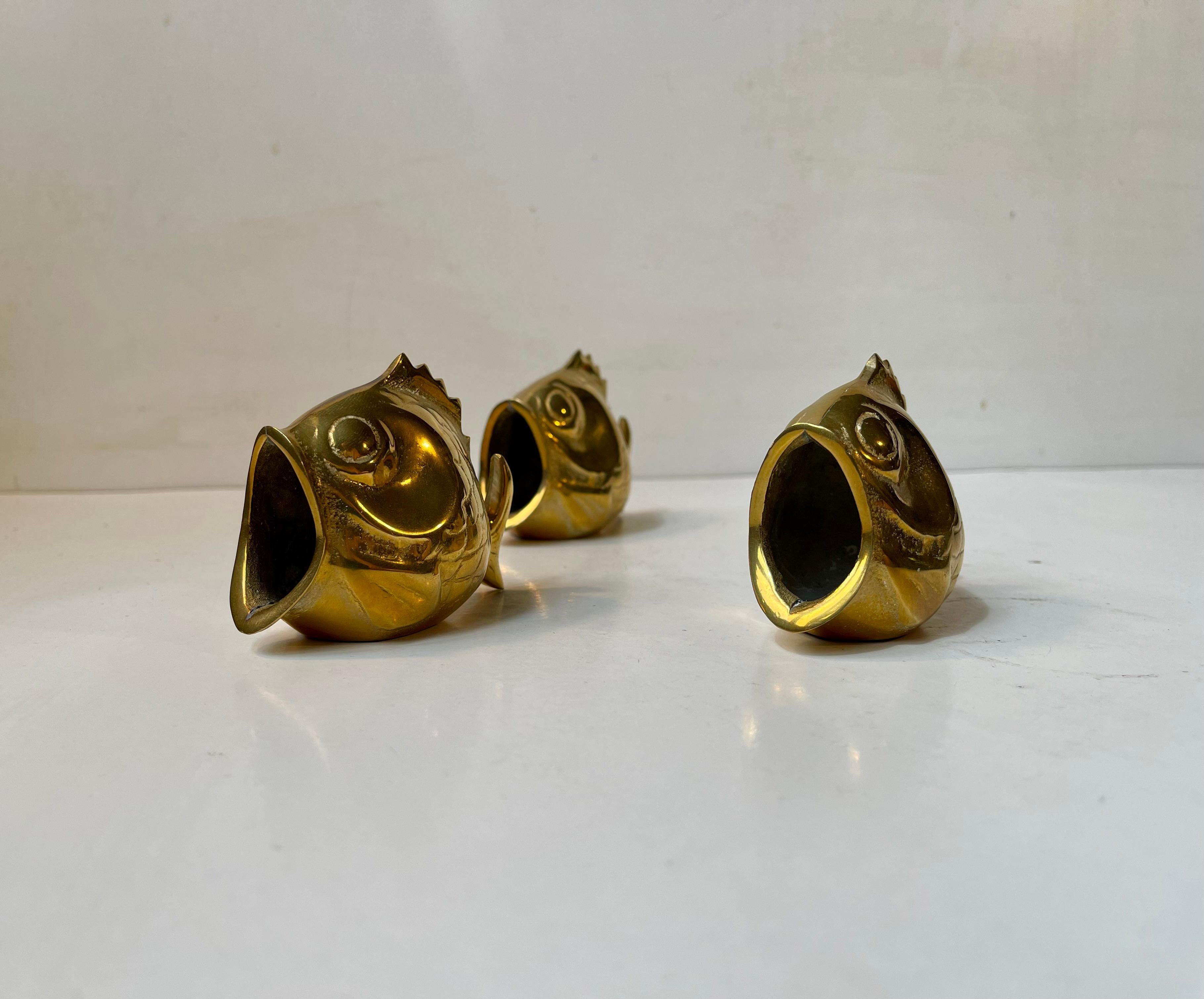 Set von 3 Chubby-Fischfiguren oder Aschenbechern aus Messing, Vintage im Angebot 1
