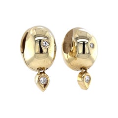 Orecchini Chunky d'epoca in oro giallo 14 carati con diamanti a cerchio