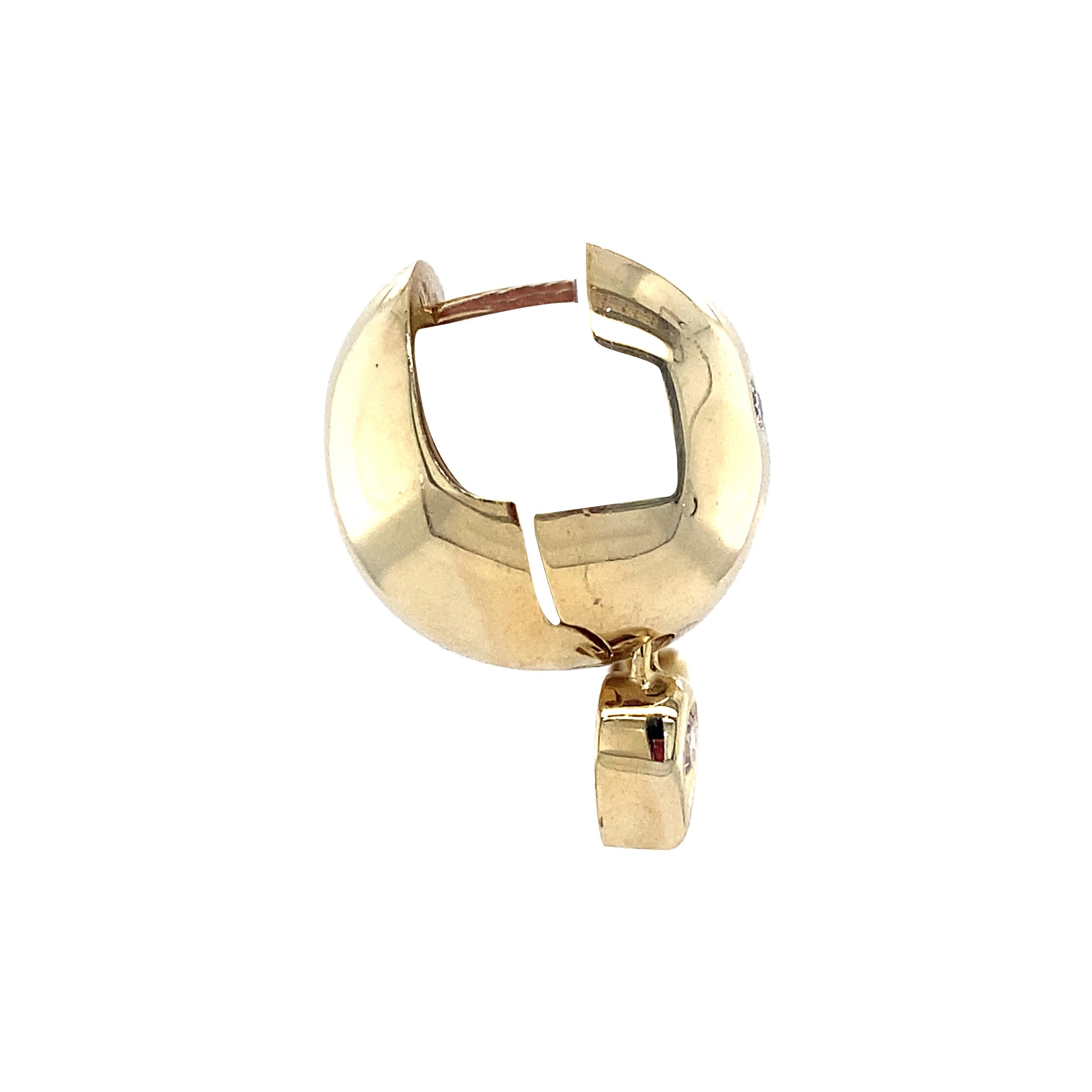 Brilliant Cut Vintage Chunky 14 Karat Yellow Gold Diamond Huggie Hoop Earrings For Sale