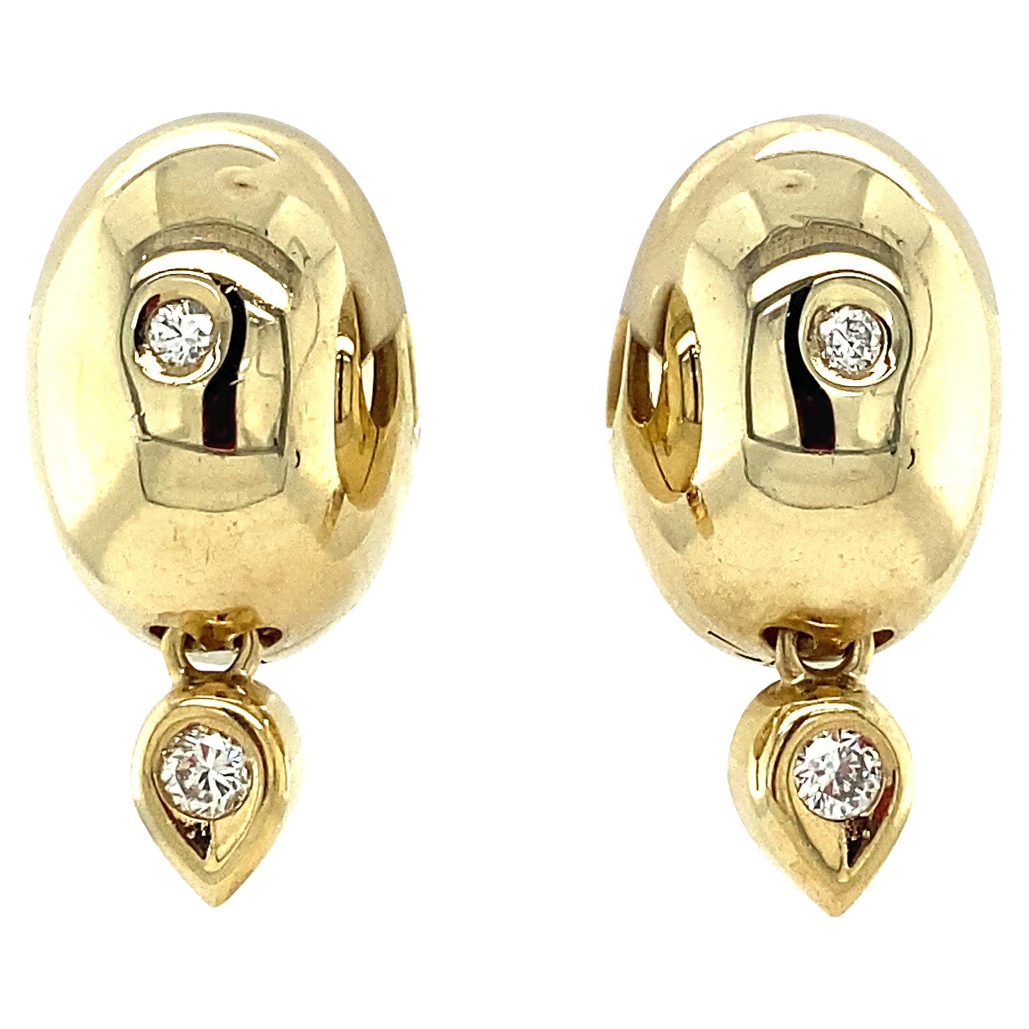 Vintage Chunky 14 Karat Yellow Gold Diamond Huggie Hoop Earrings For Sale