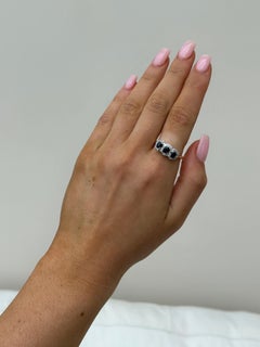 Vintage Chunky 18 Carat Yellow Gold Sapphire and Diamond Triple Cluster Ring