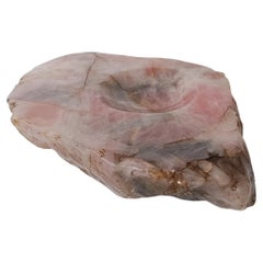 Vintage Chunky Ashtray in Natural Carved Rose Quartz with Organic Rough Edges