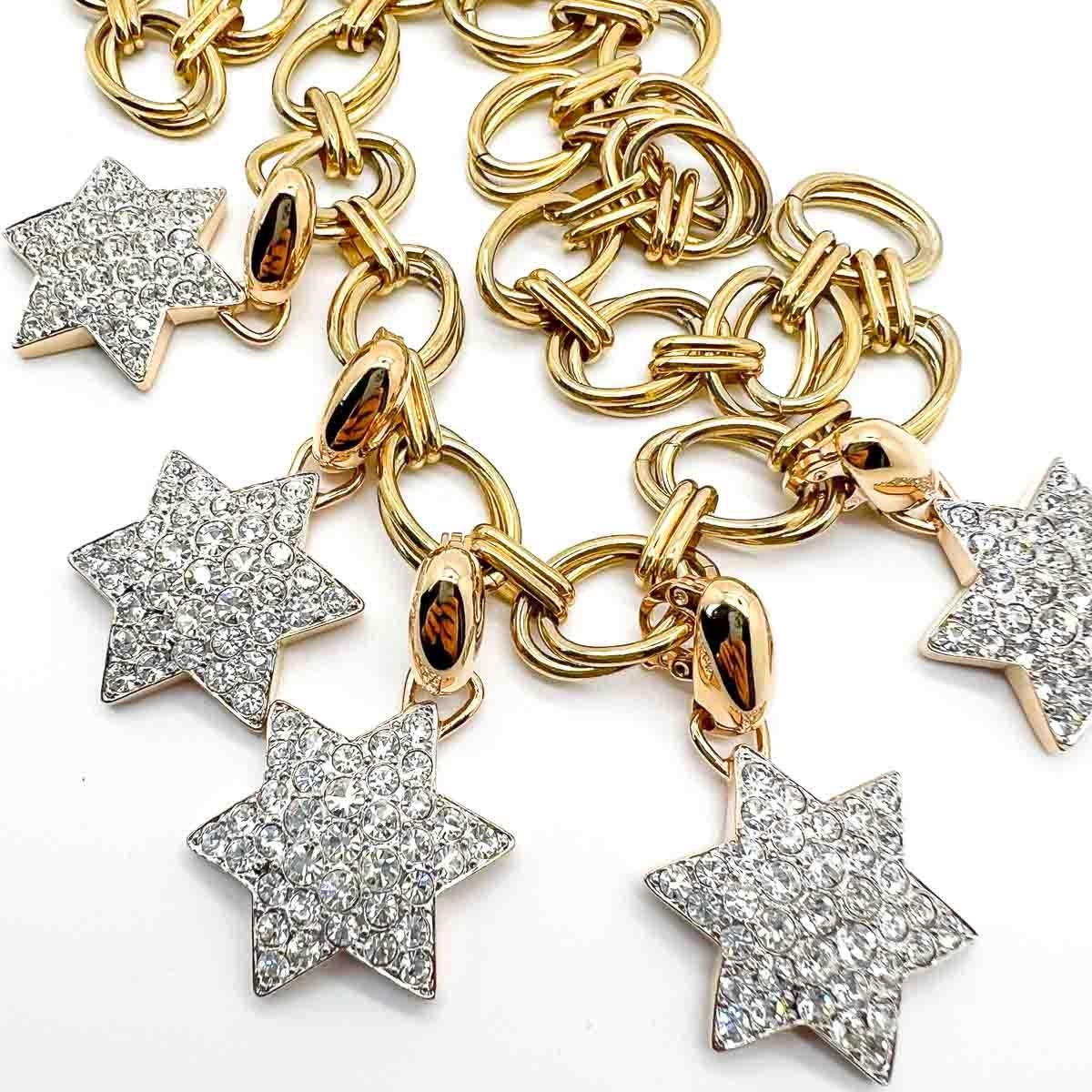 vintage chunky chain star charm necklace 1980s For Sale 1