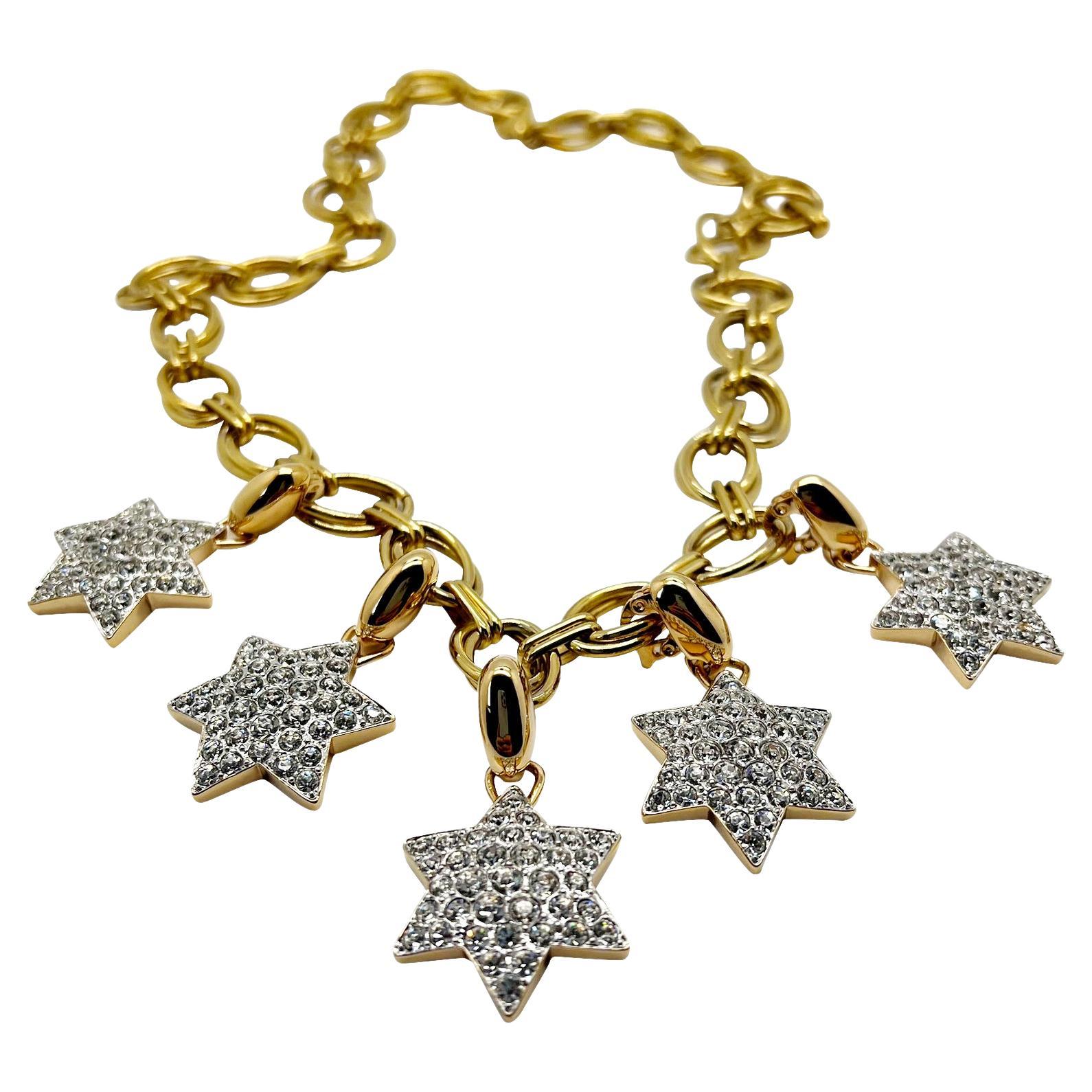 vintage chunky chain star charm necklace 1980s For Sale