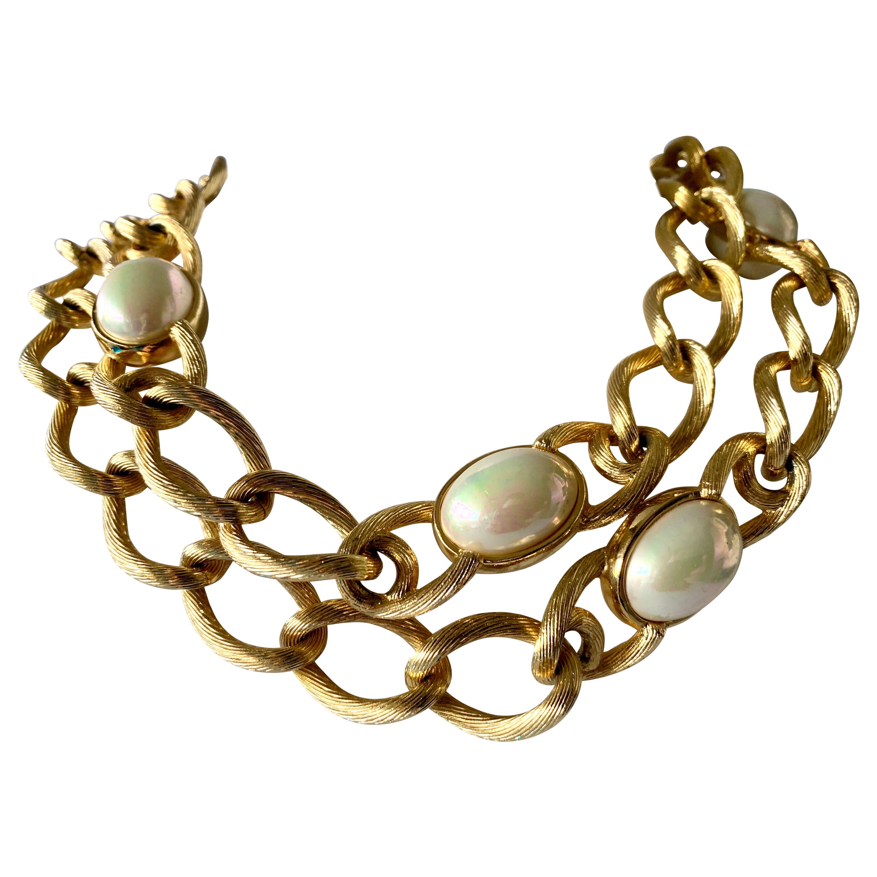 Vintage Chunky Christian Dior Gold Chain Pearl Necklace 