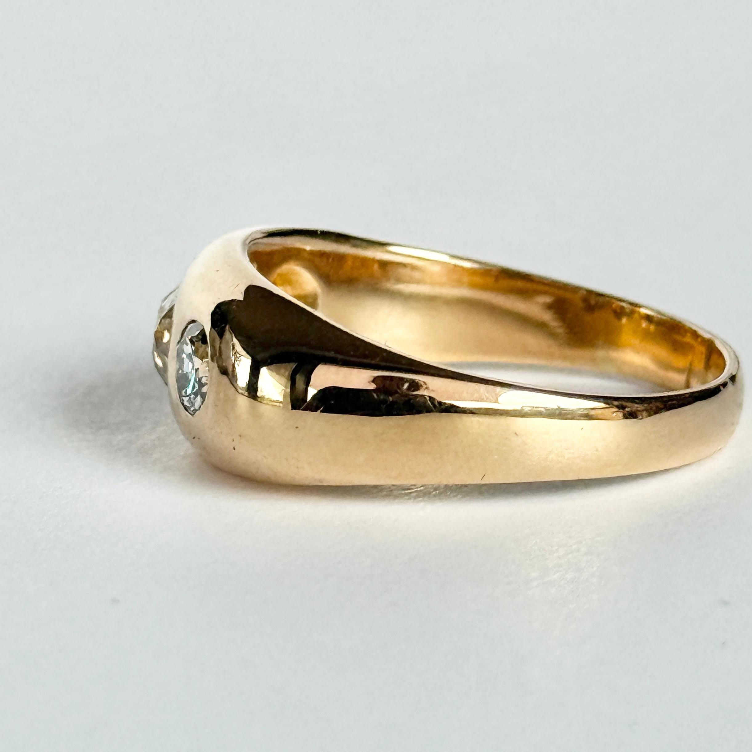 da uomo o donna Anello a tre pietre con diamanti e oro 18 carati vintage in vendita